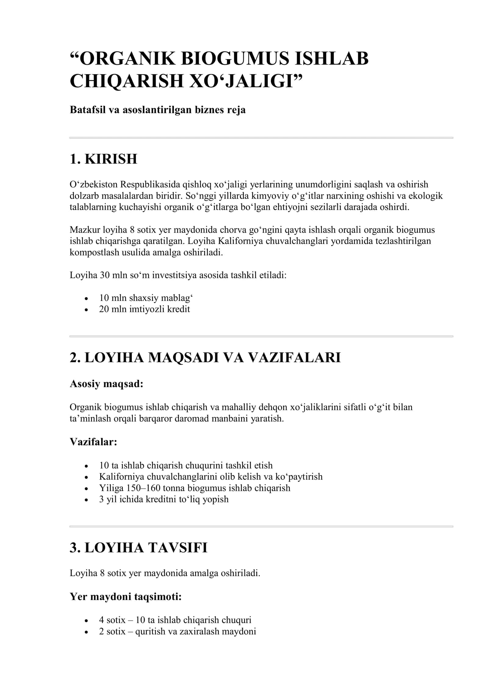 ORGANIK BIOGUMUS ISHLAB CHIQARISH XO‘JALIGI 1