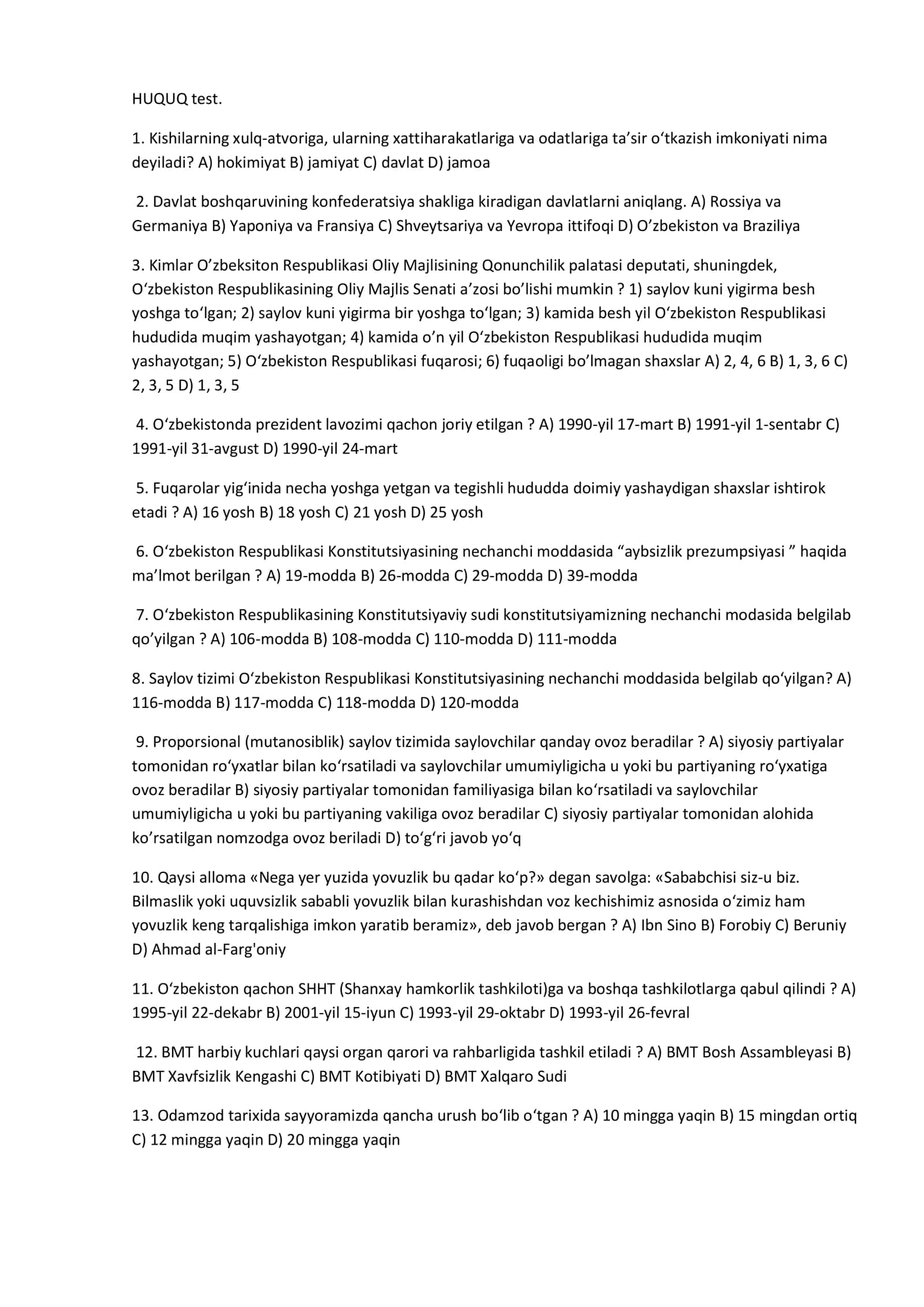 Huquqdan 30 talik test 1