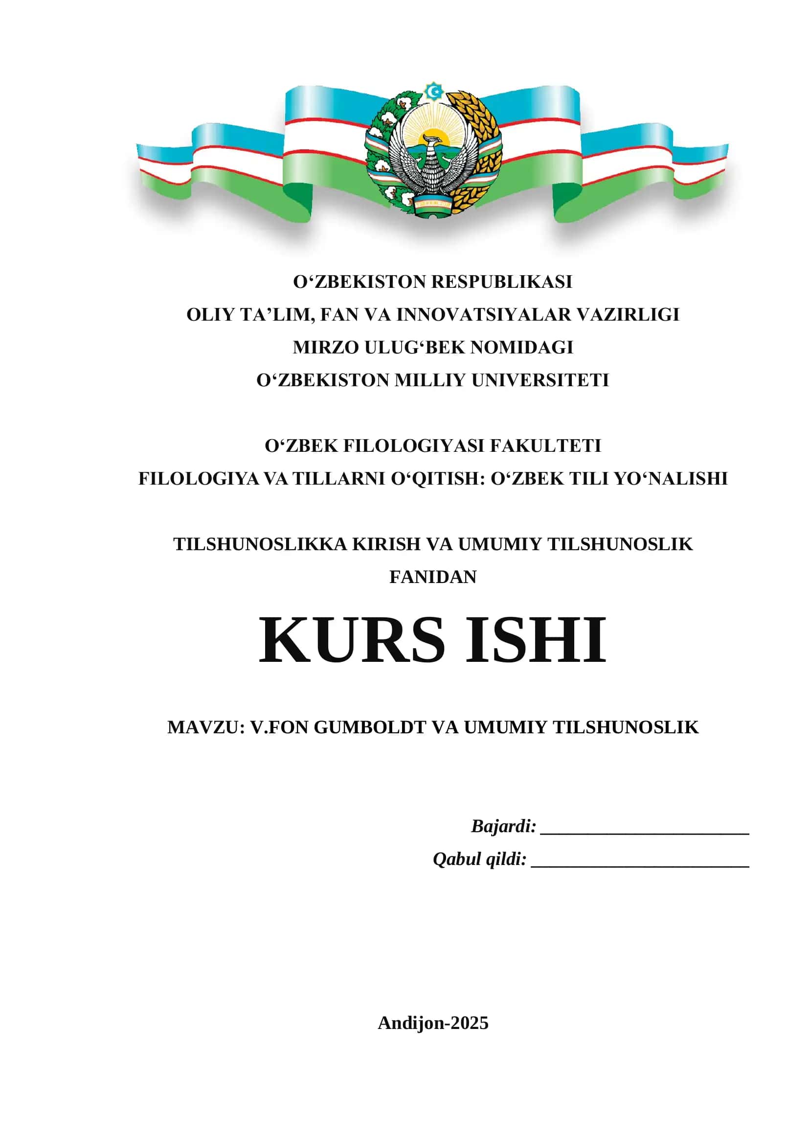 V.FON GUMBOLDT VA UMUMIY TILSHUNOSLIK 1