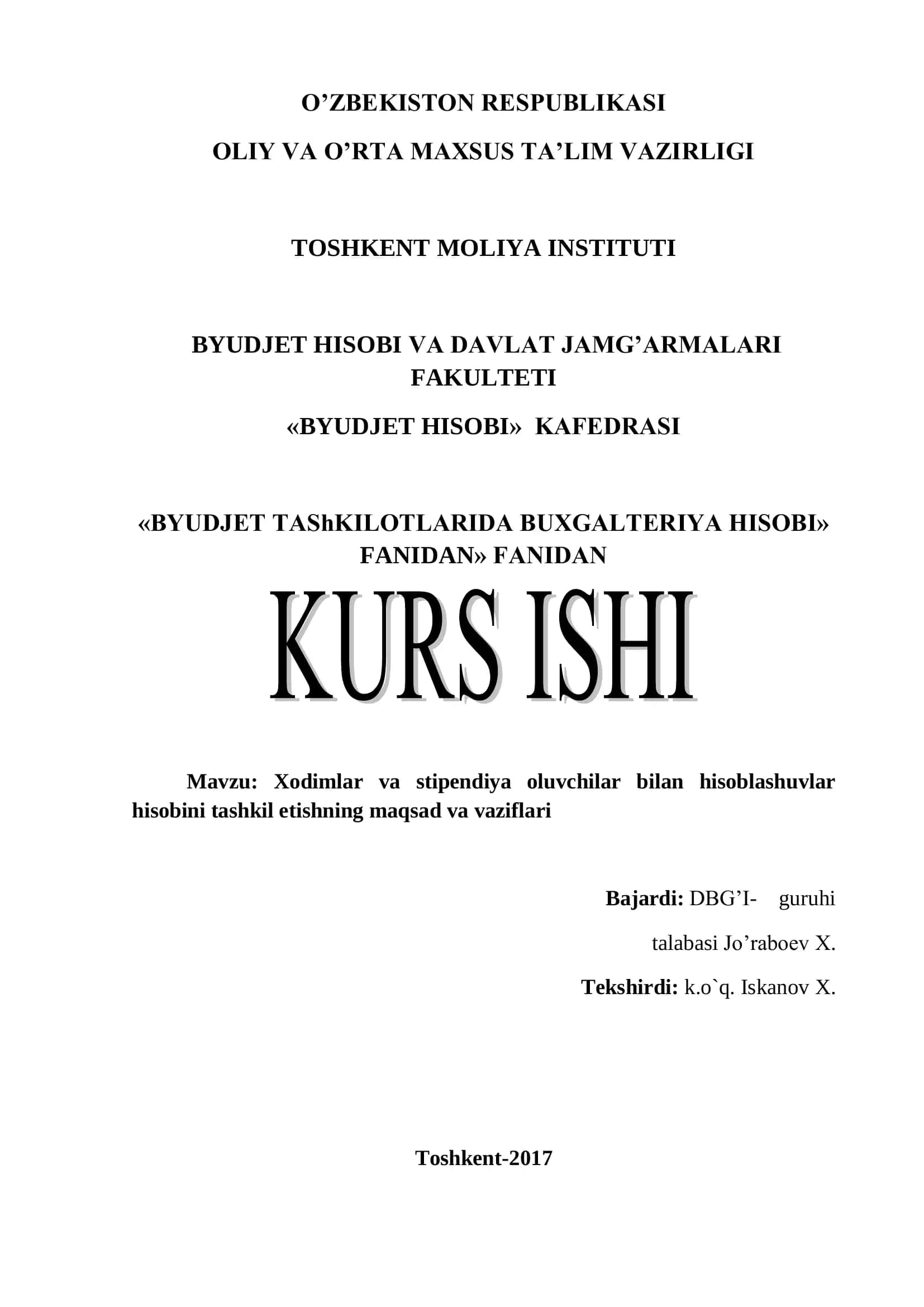 Xodimlar va stipendiya oluvchilar bilan hisoblashuvlar hisobi tashkil etishning maqsad va vaziflari 1