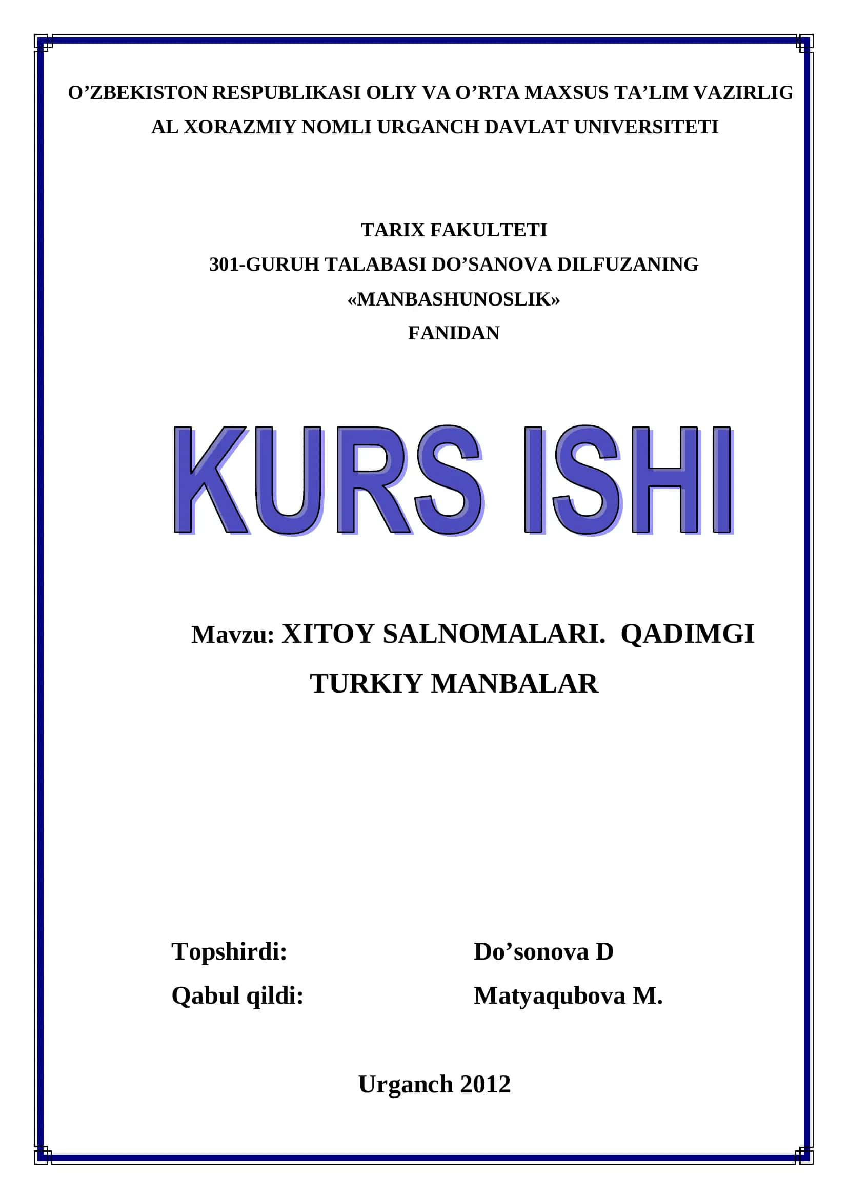 XITOY SALNOMALARI. QADIMGI TURKIY MANBALAR 1