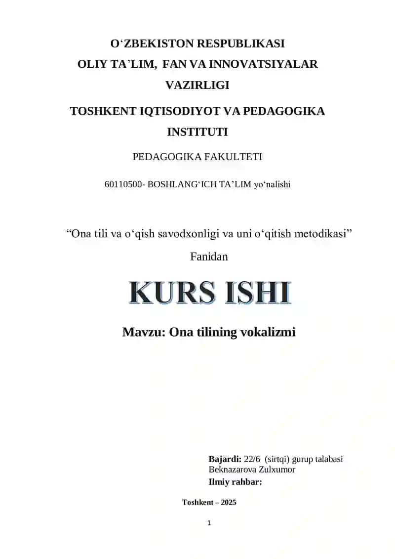 Ona tili va oʻqish savodxonligi va uni oʻqitish metodikasi