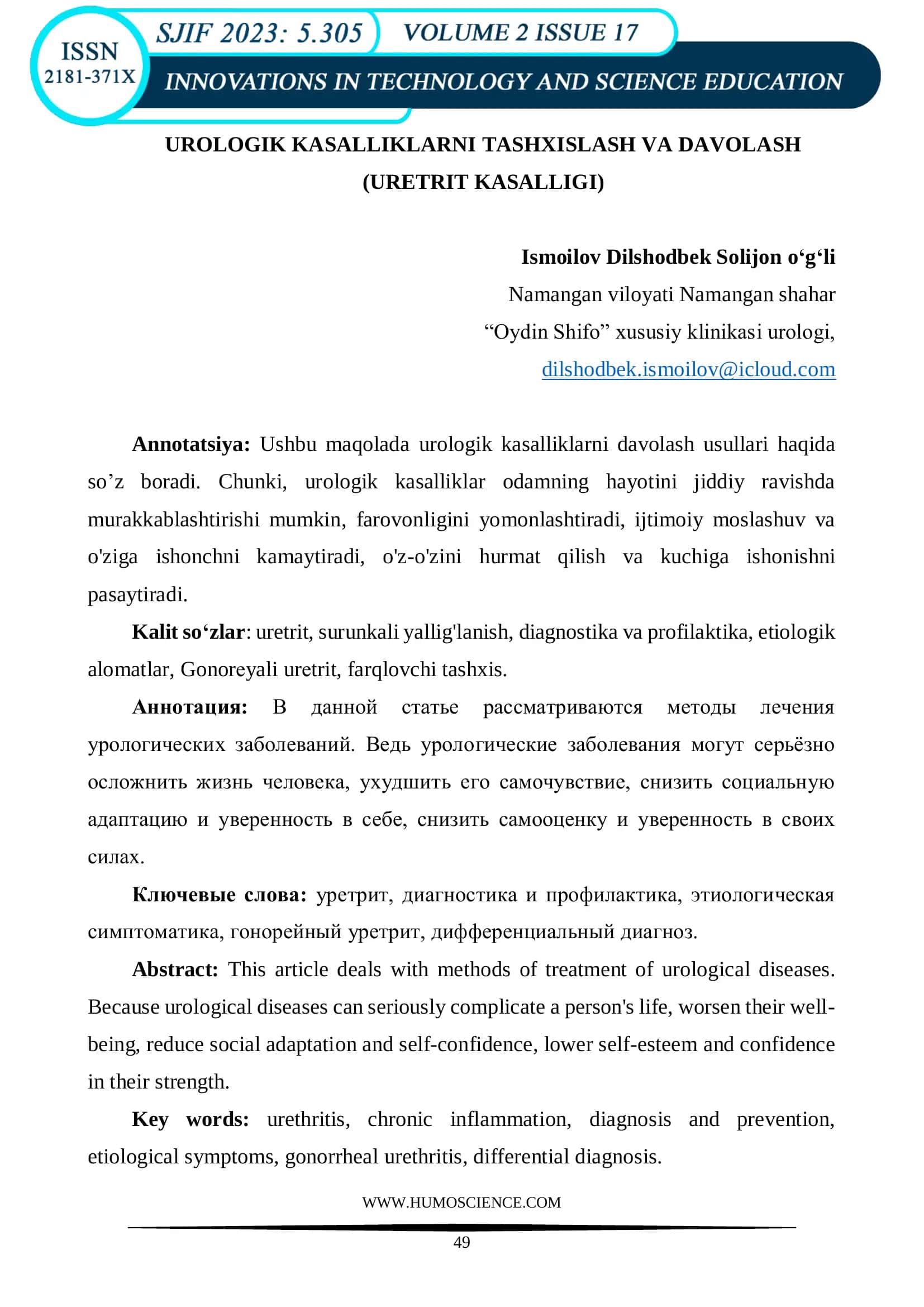 UROLOGIK KASALLIKLARNI TASHXISLASH VA DAVOLASH (URETRIT KASALLIGI) 1