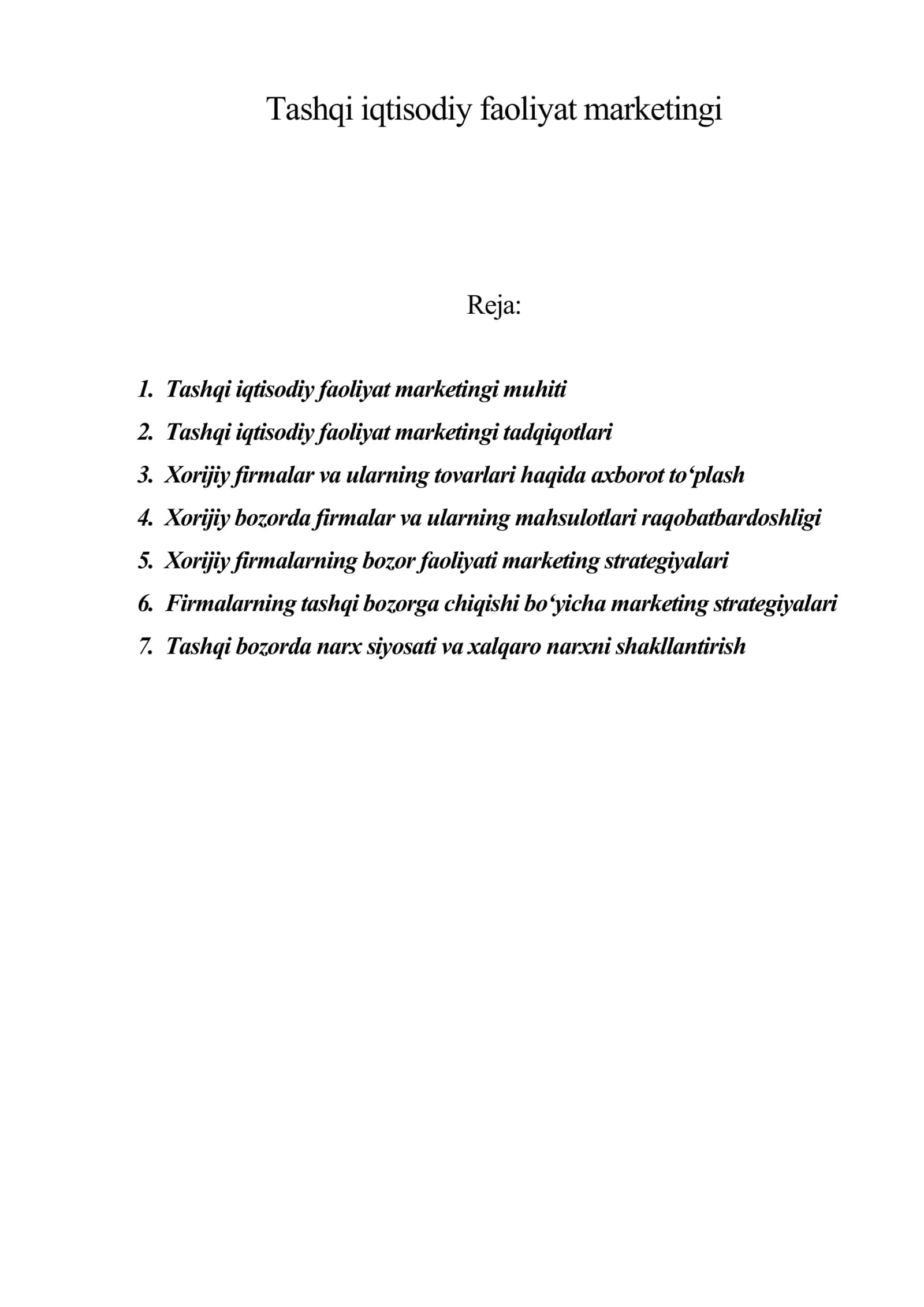 Tashqi iqtisodiy faoliyat marketingi 1