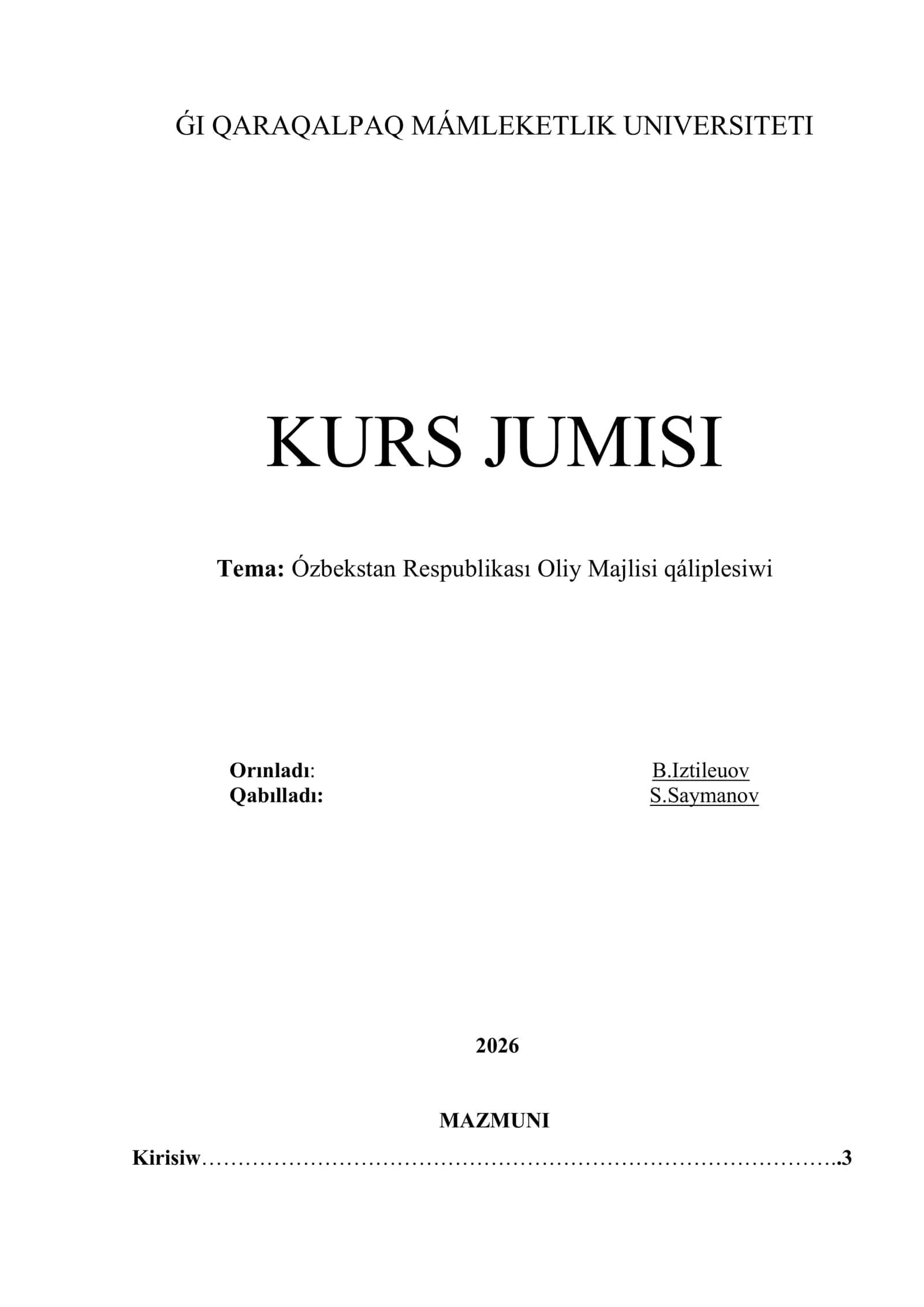 Ózbekstan Respublikası Oliy Majlisi qáliplesiwi 1