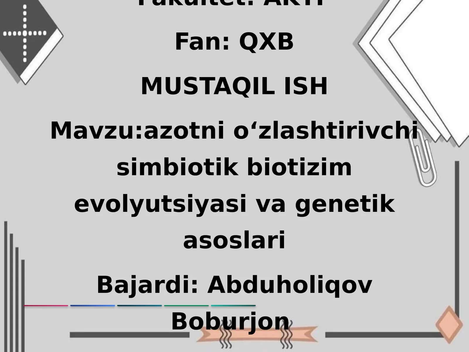 Azotni oʻzlashtirivchi simbiotik biotizimning 1