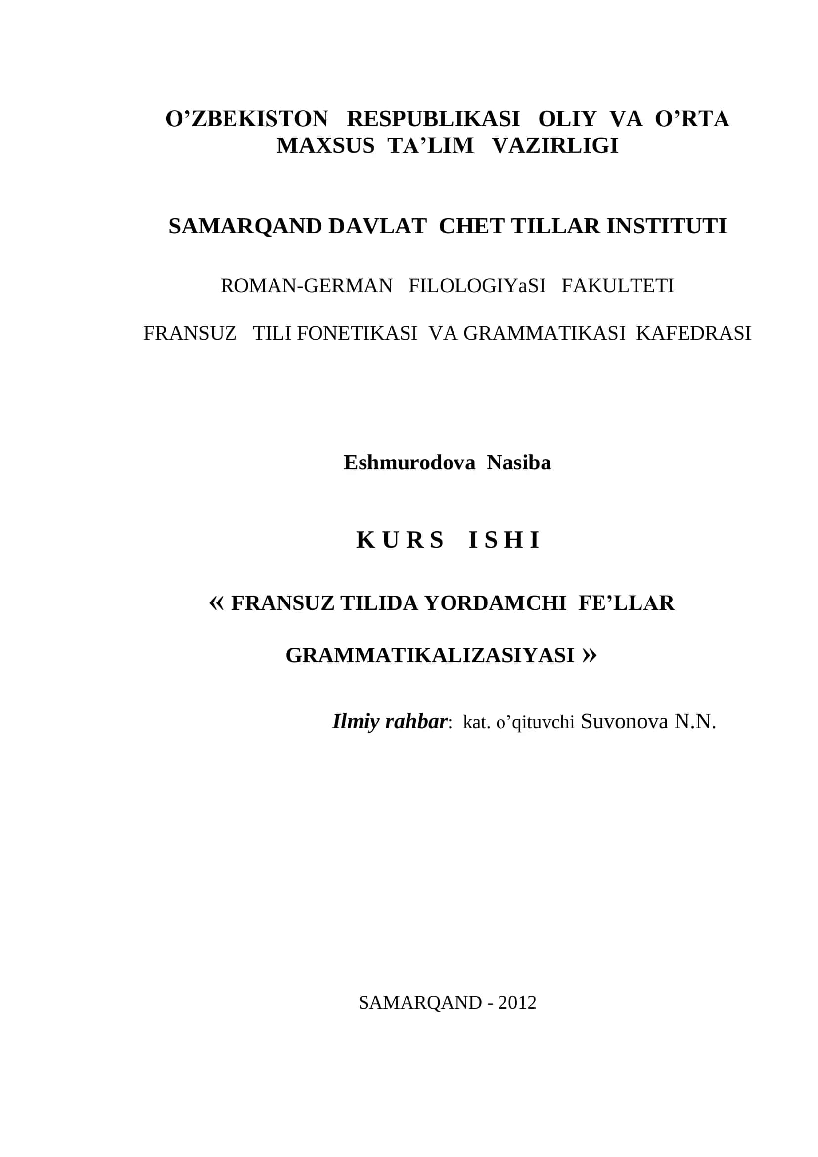 FRANSUZ TILIDA YORDAMCHI FE’LLAR GRAMMATIKALIZASIYASI 1