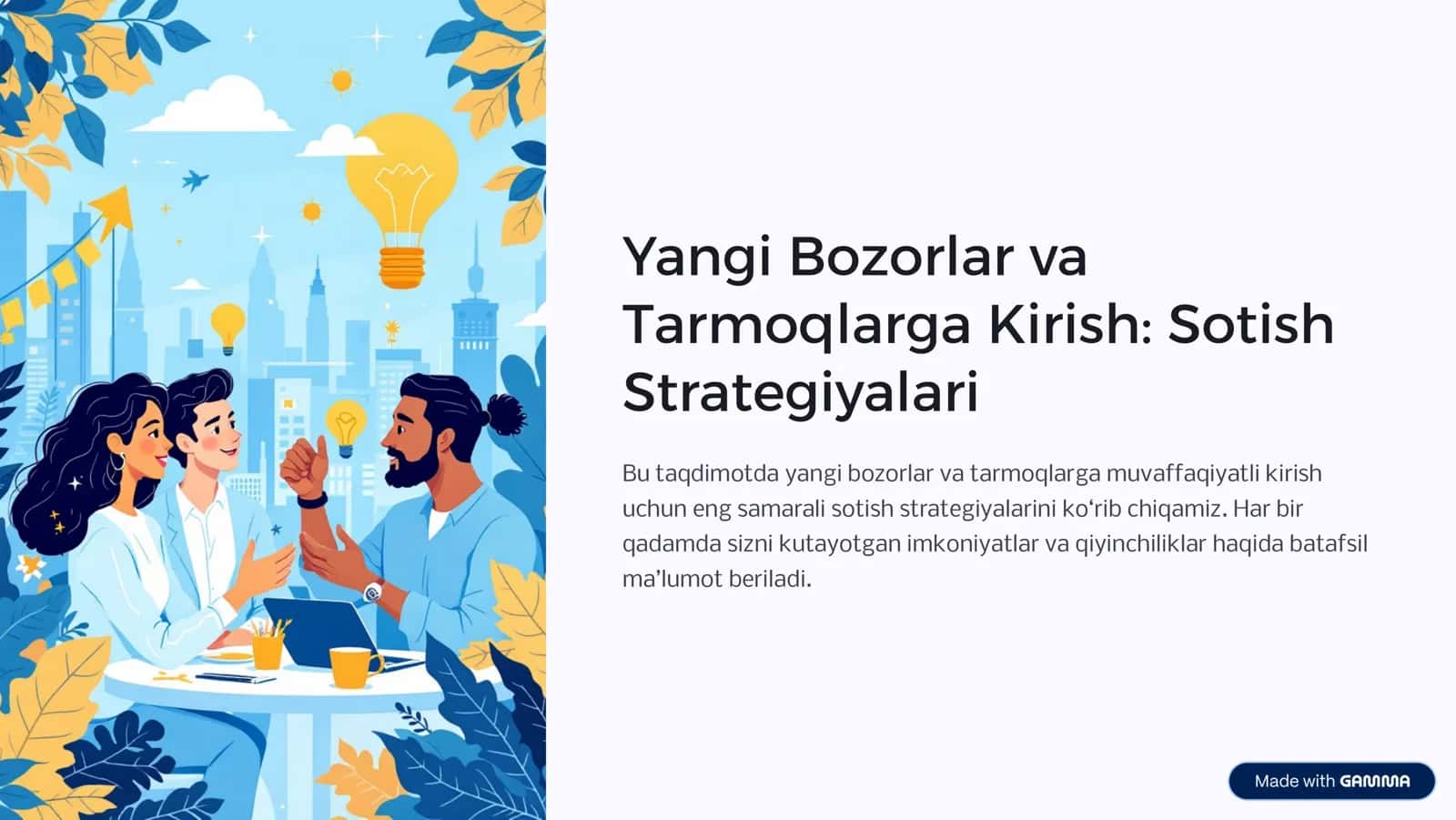 Yangi Bozorlar va Tarmoqlarga Kirish: Sotish Strategiyalari 1