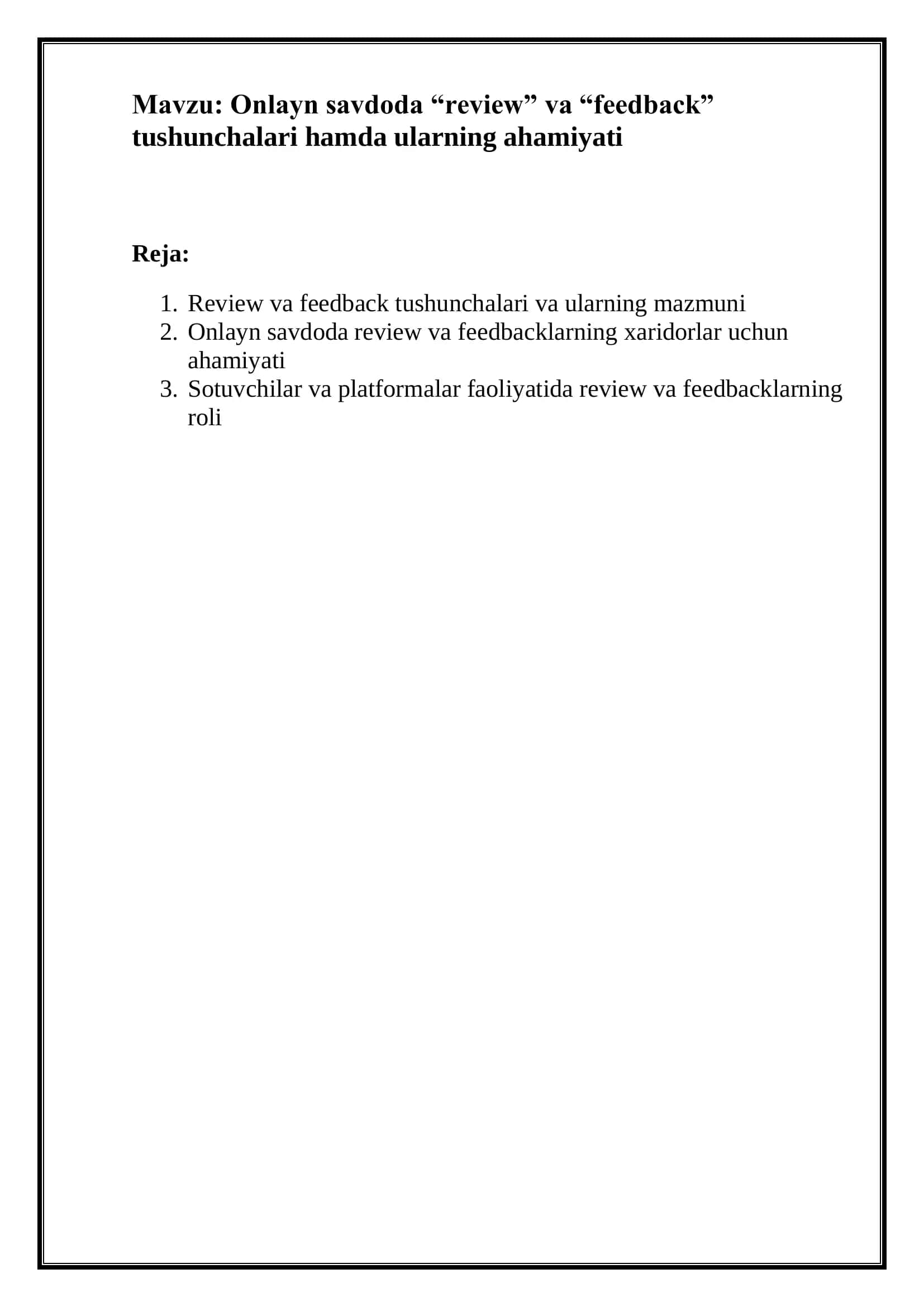 Onlayn savdoda “review” va “feedback” tushunchalari 1