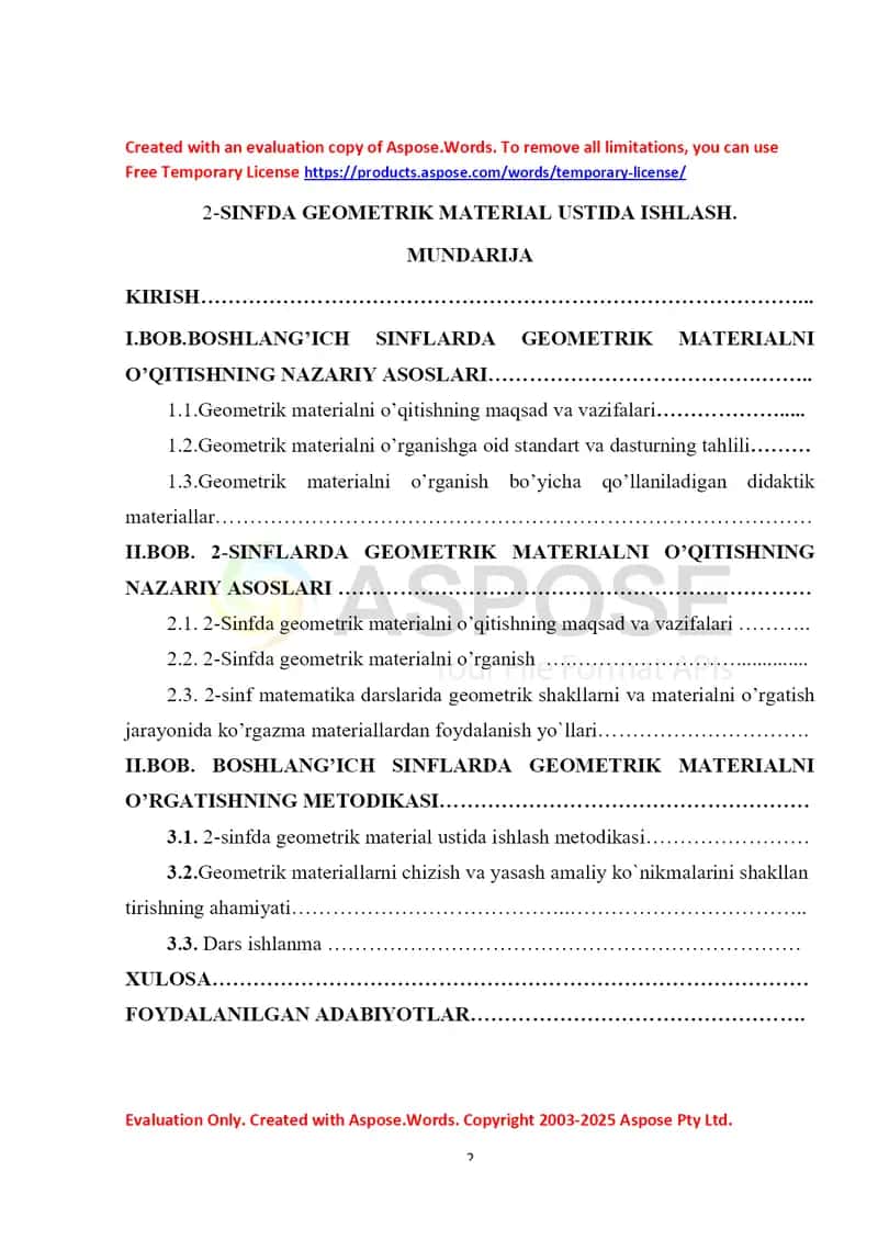 2-sinfda geometrik material ustida ishlash (kurs ishi) 1