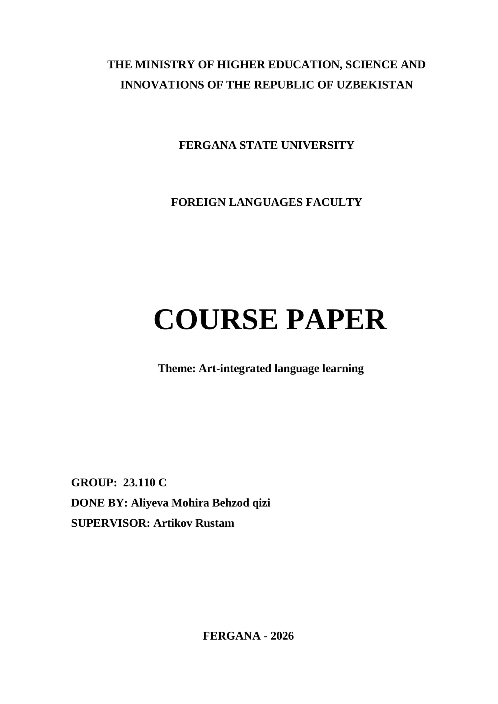 Course Paper on Art-Integrated Language Learning 1