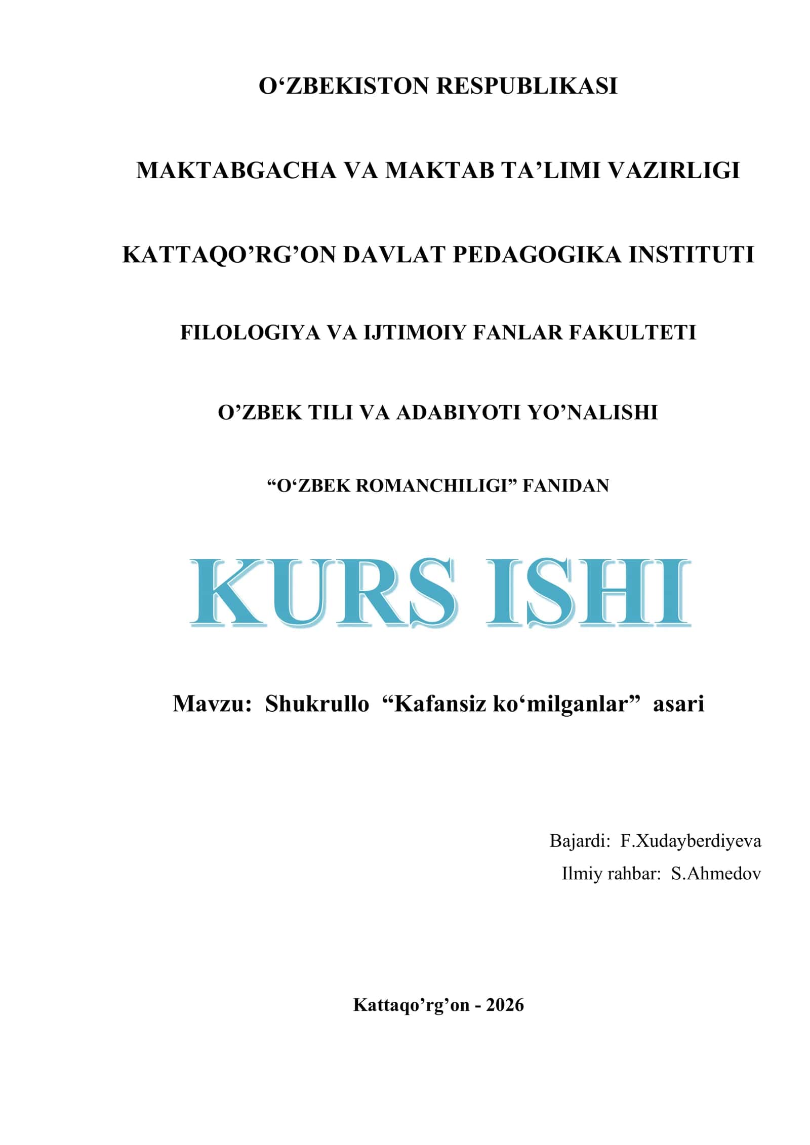 Shukrullo “Kafansiz ko‘milganlar” asari 1