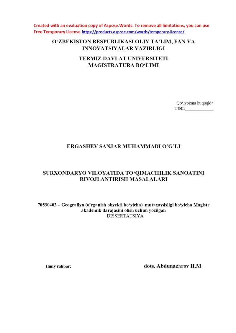 Surxondaryo viloyatida yengil sanoat rivojlanish istiqbollari 1