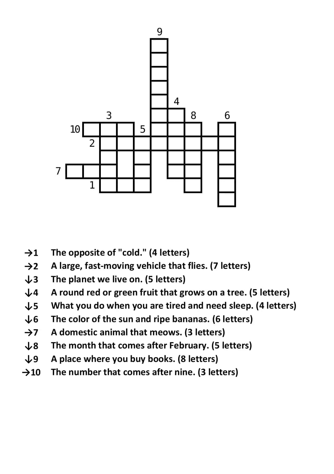 "Crossword" English Easy Level №1 1