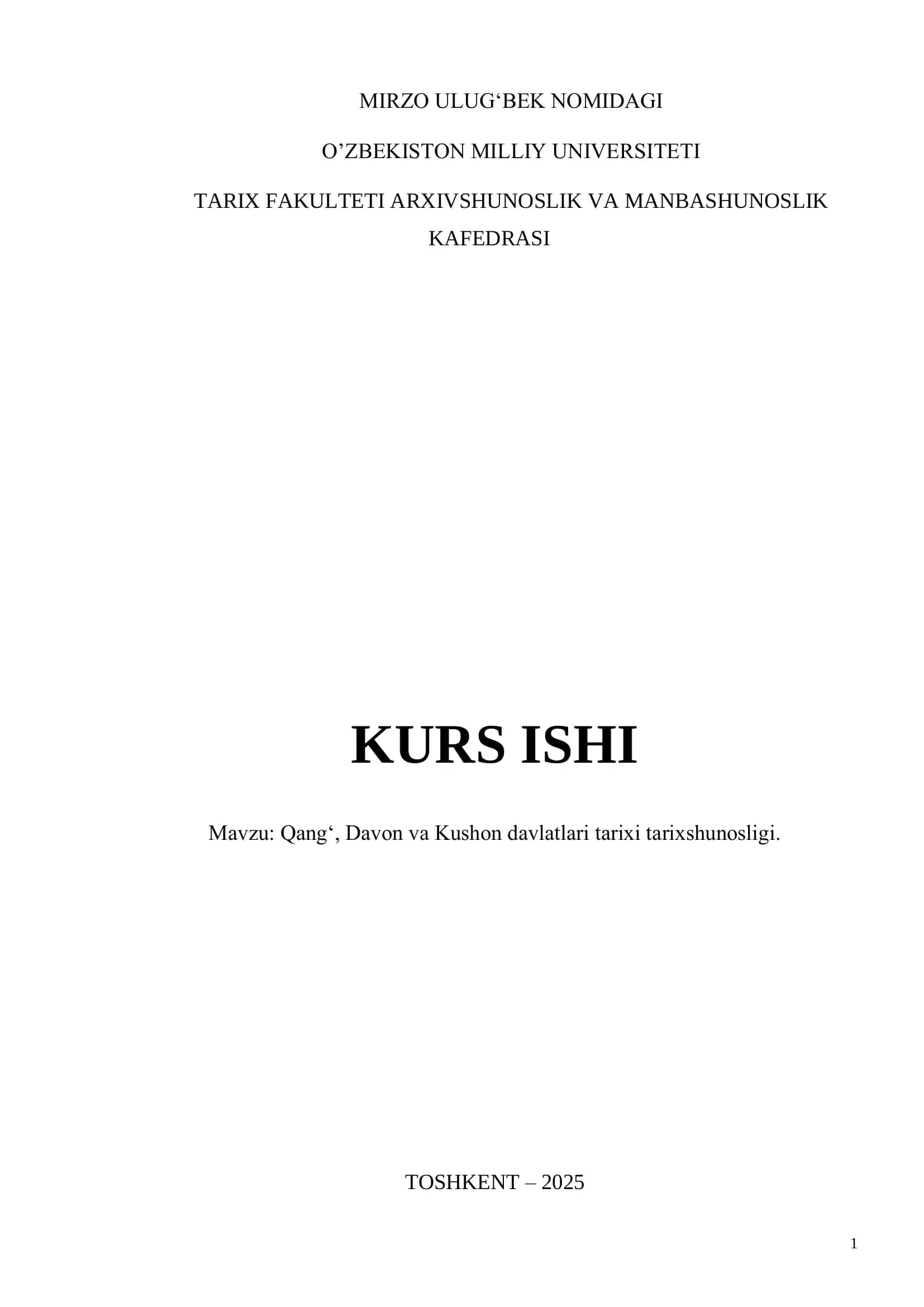 Qang‘, Davon va Kushon davlatlari tarixi tarixshunosligi. 1