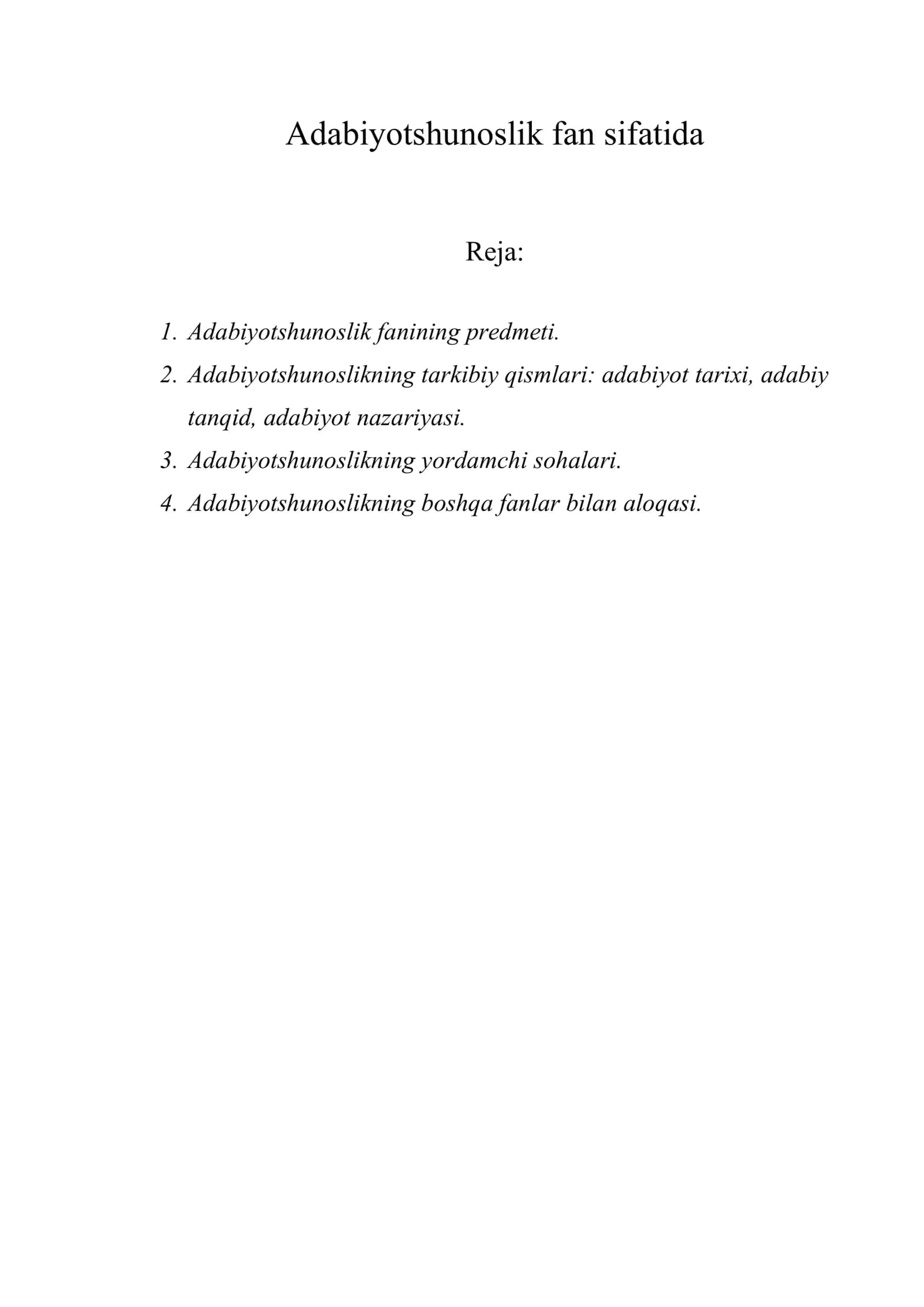 Adabiyotshunoslik fan sifatida 1