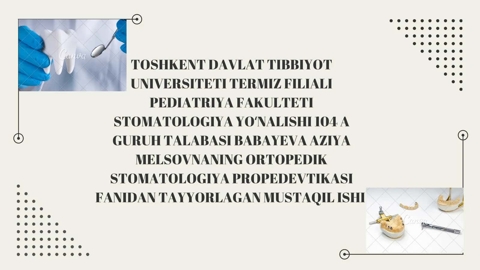 ORTOPEDIK STOMATOLOGIYA PROPEDEVTIKASI FANIDAN TAYYORLAGAN MUSTAQIL ISHI 1
