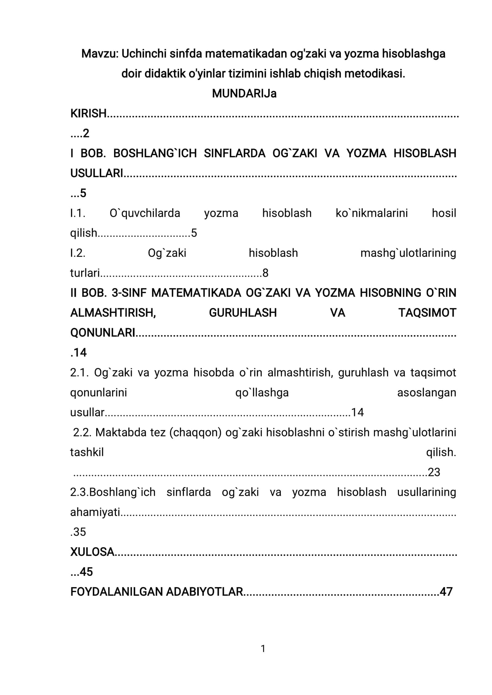 Uchinchi sinfda matematikadan og'zaki va yozma hisoblashga doir didaktik o'yinlar tizimini ishlab chiqish metodikasi 1