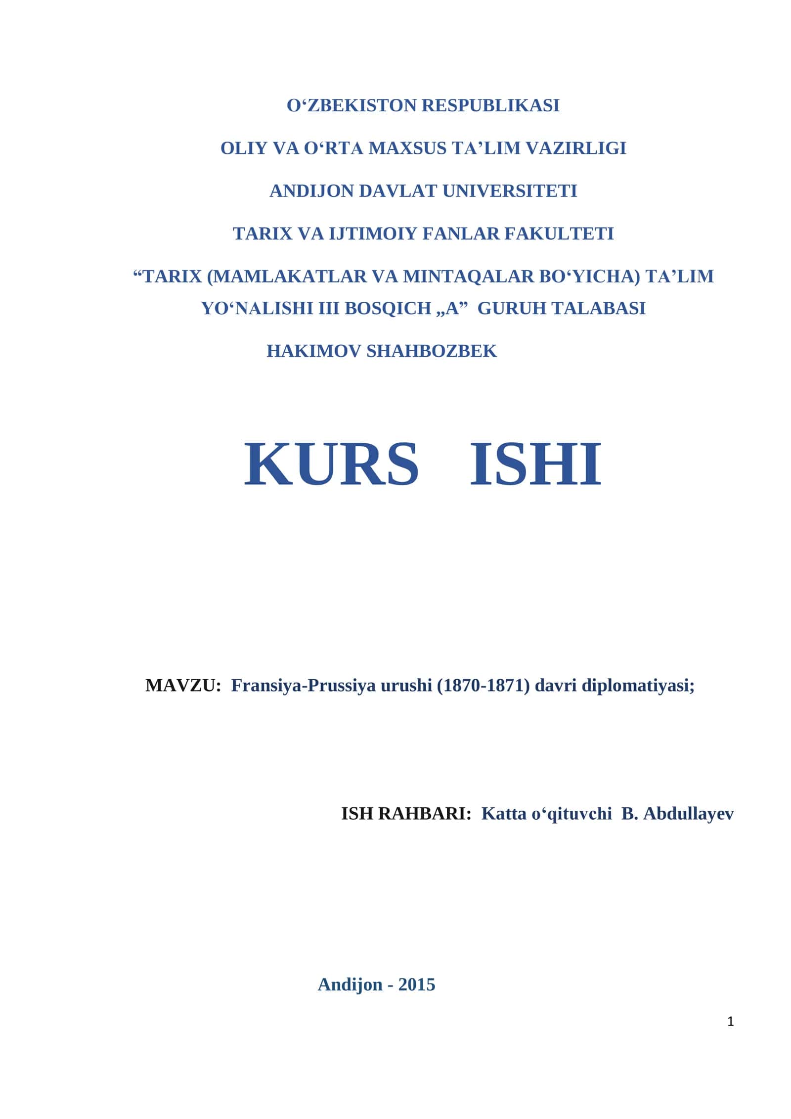 Fransiya-Prussiya urushi (1870-1871) davri diplomatiyasi 1