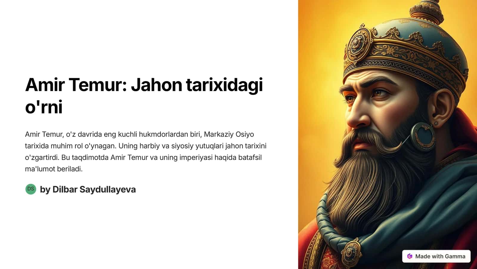 Amir Temur: Jahon tarixidagi o'rni 1