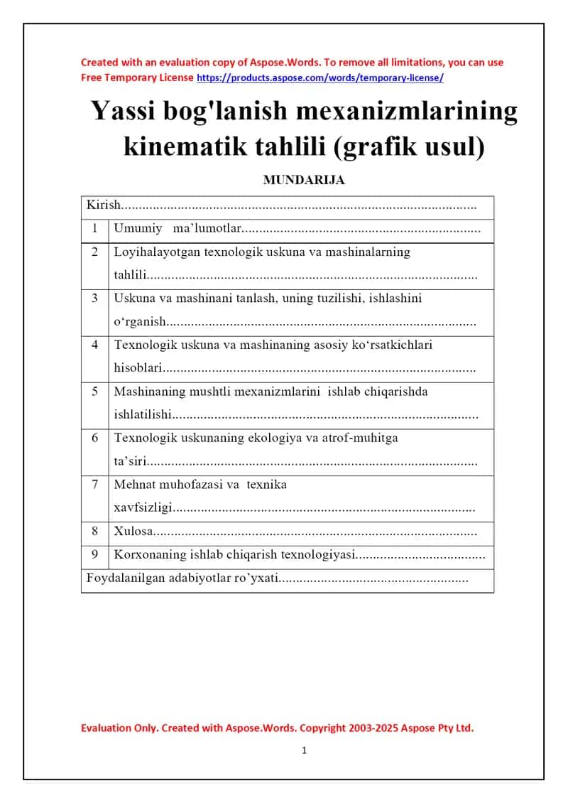 Yassi bog'lanish mexanizmlarining kinematik tahlili (grafik usul) 1