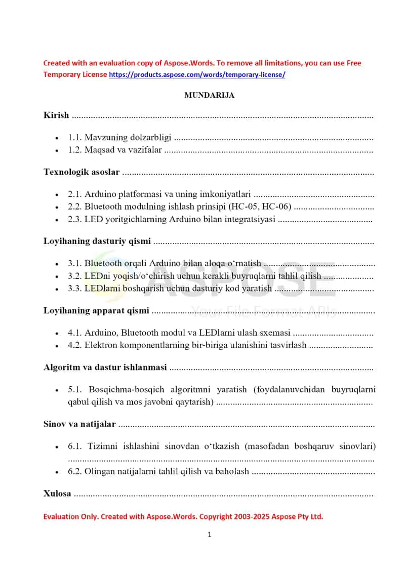 Arduino va Bluetooth texnologiyalaridan foydalangan holda uy chiroqlarini masofadan boshqarish tizimi 1