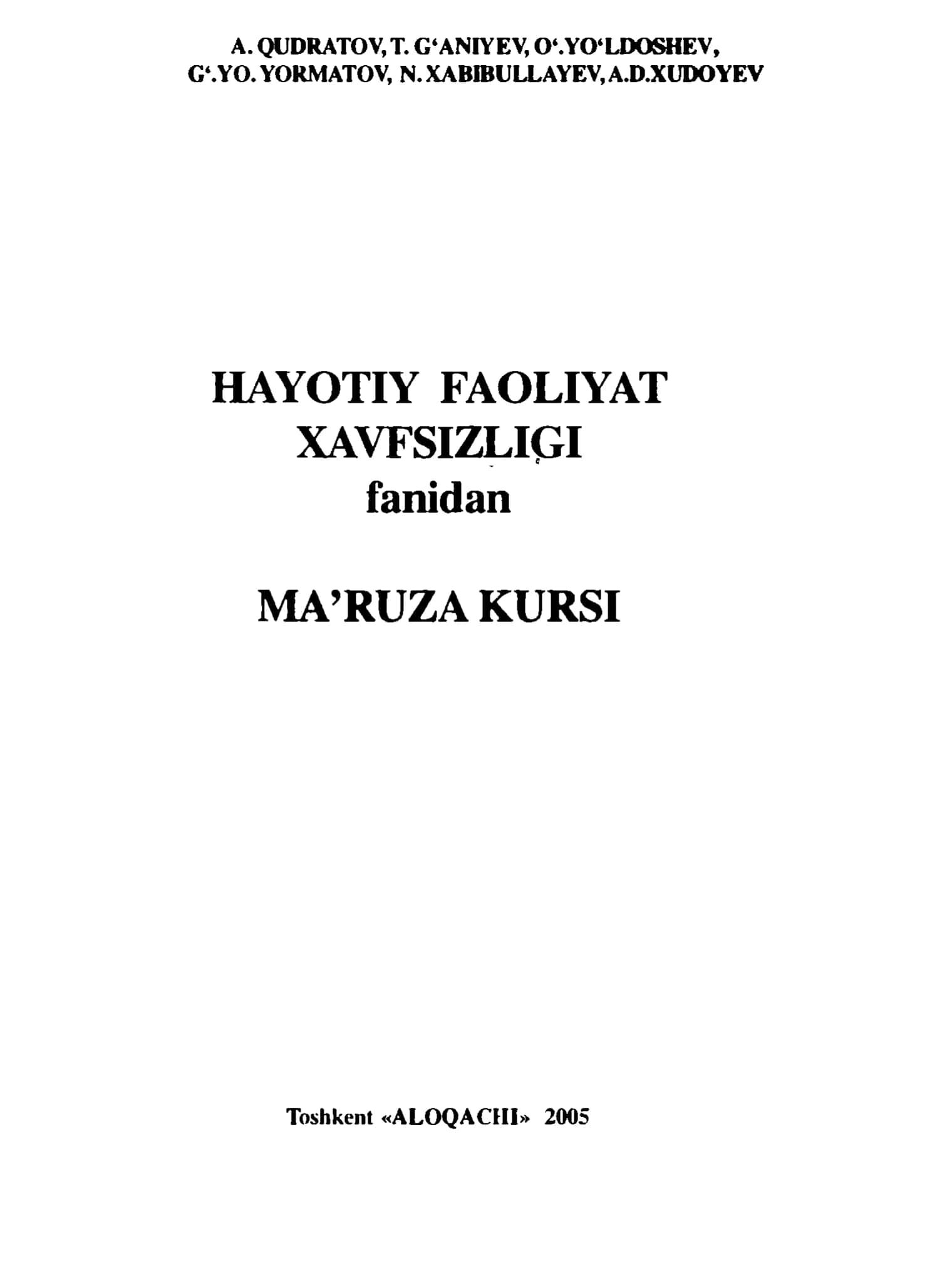 HAYOTIY FAOLIYAT XAVFSIZLIQI 1
