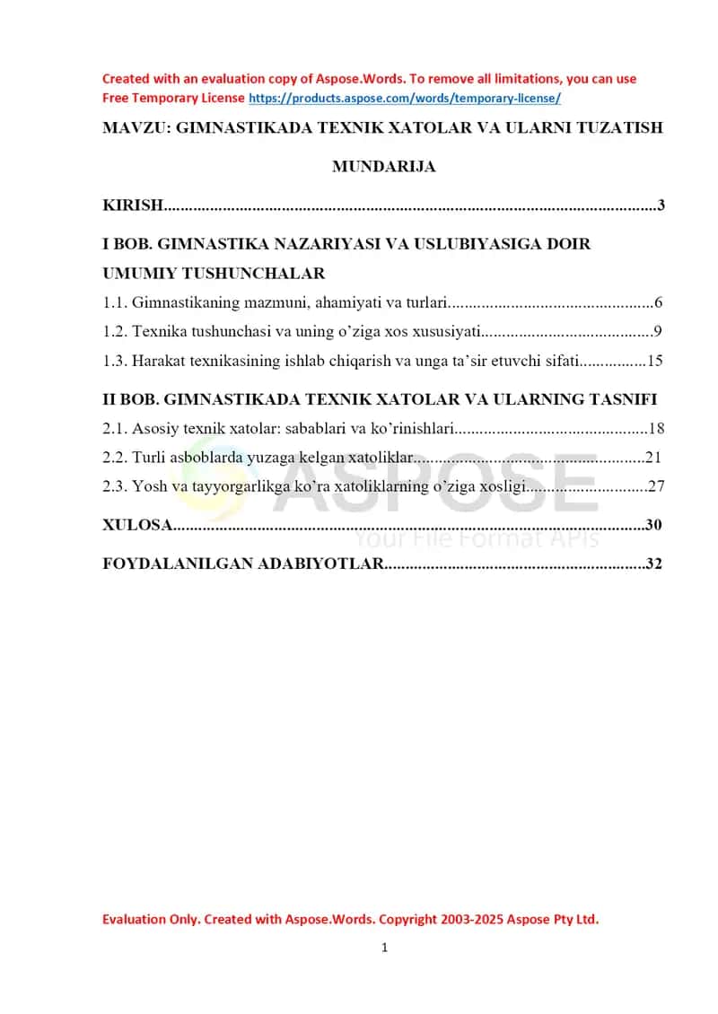 GIMNASTIKADA TEXNIK XATOLAR VA ULARNI TUZATISH 1