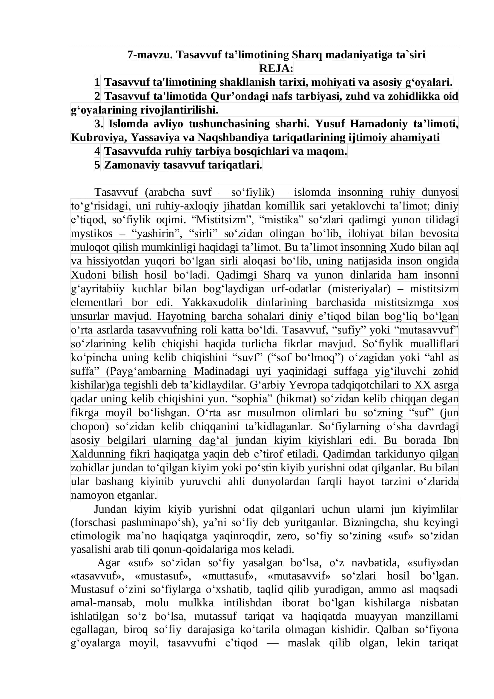 Tasavvuf ta'limotining Sharq madaniyatiga ta`siri 1