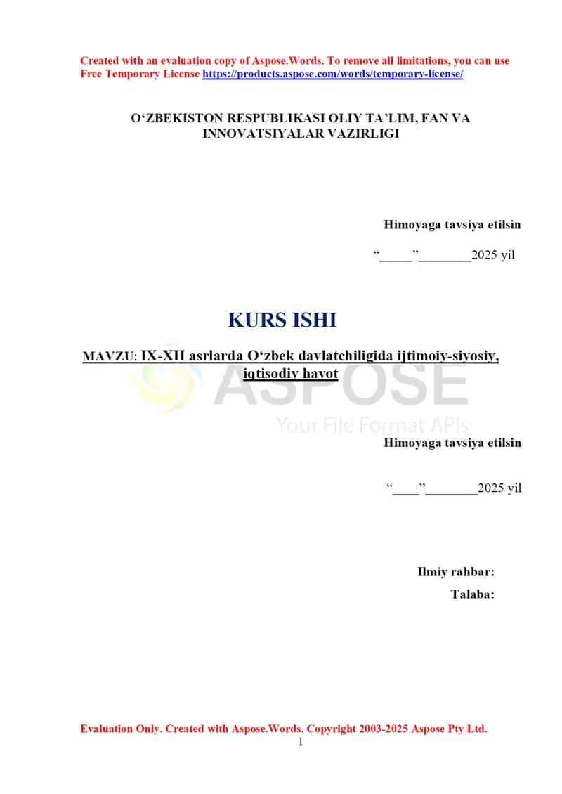 IX-XII Asrlarda O'zbek davlatchiligida ijtimoiy-siyosiy, iqtisodiy hayot 1