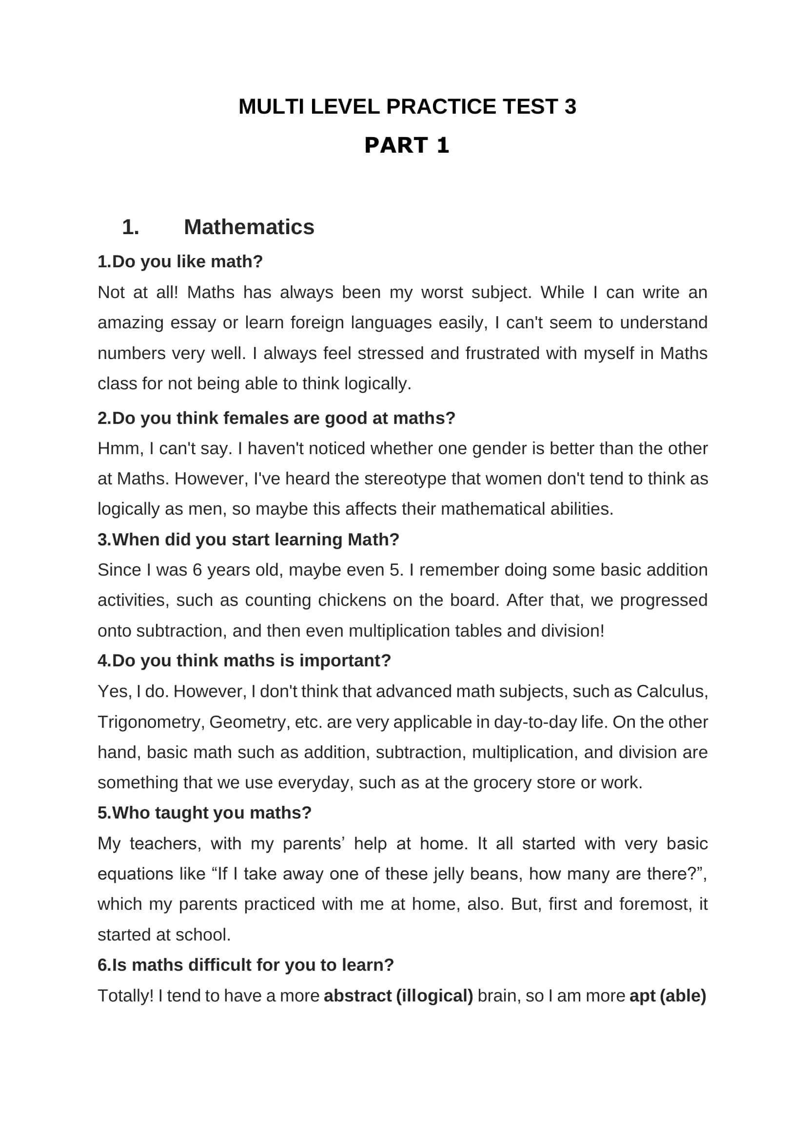 MULTI LEVEL PRACTICE TEST 3 1
