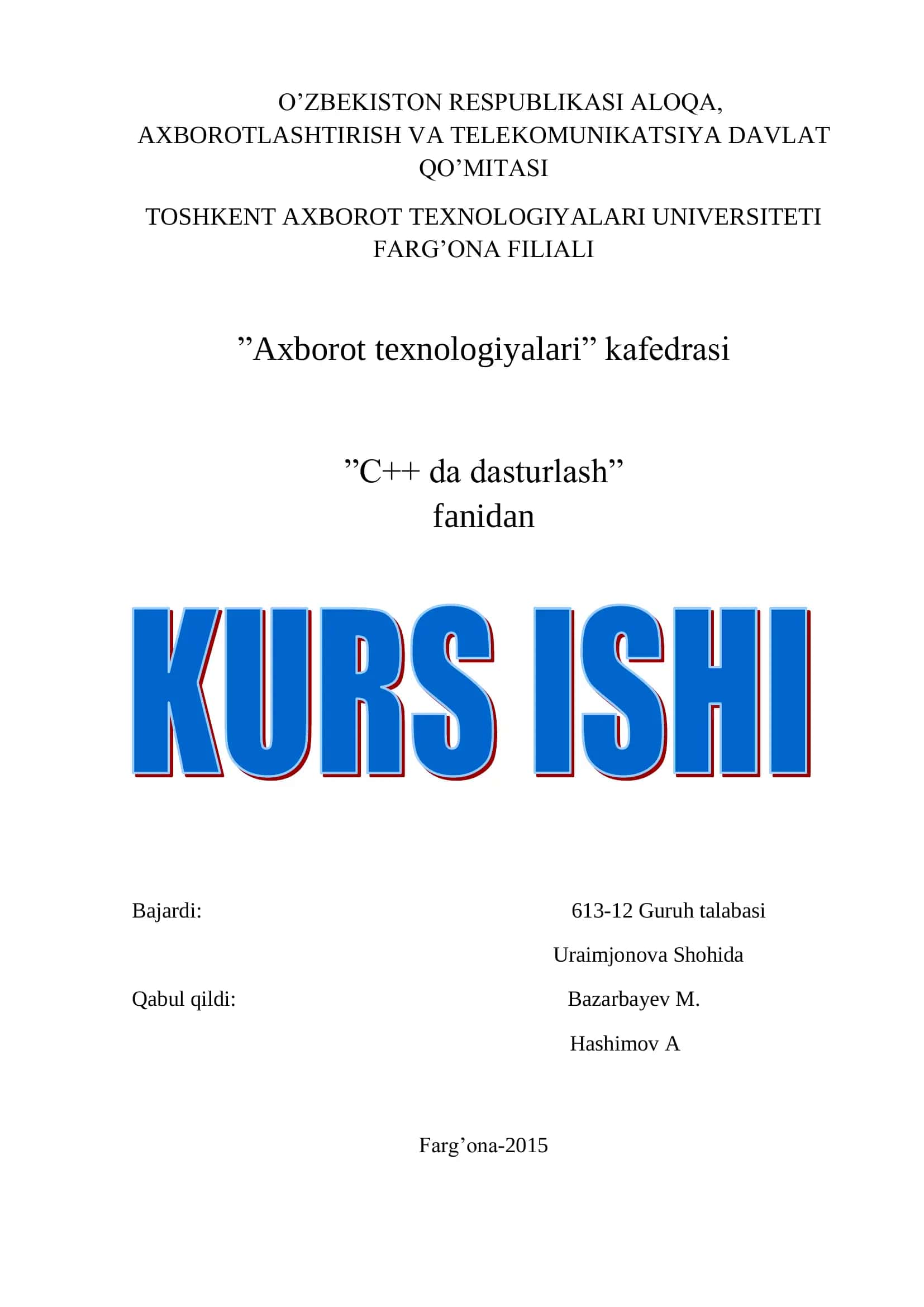 C++ da dasturlash - Mavzu: C++ daasturlash tilida dastur yaratish 1