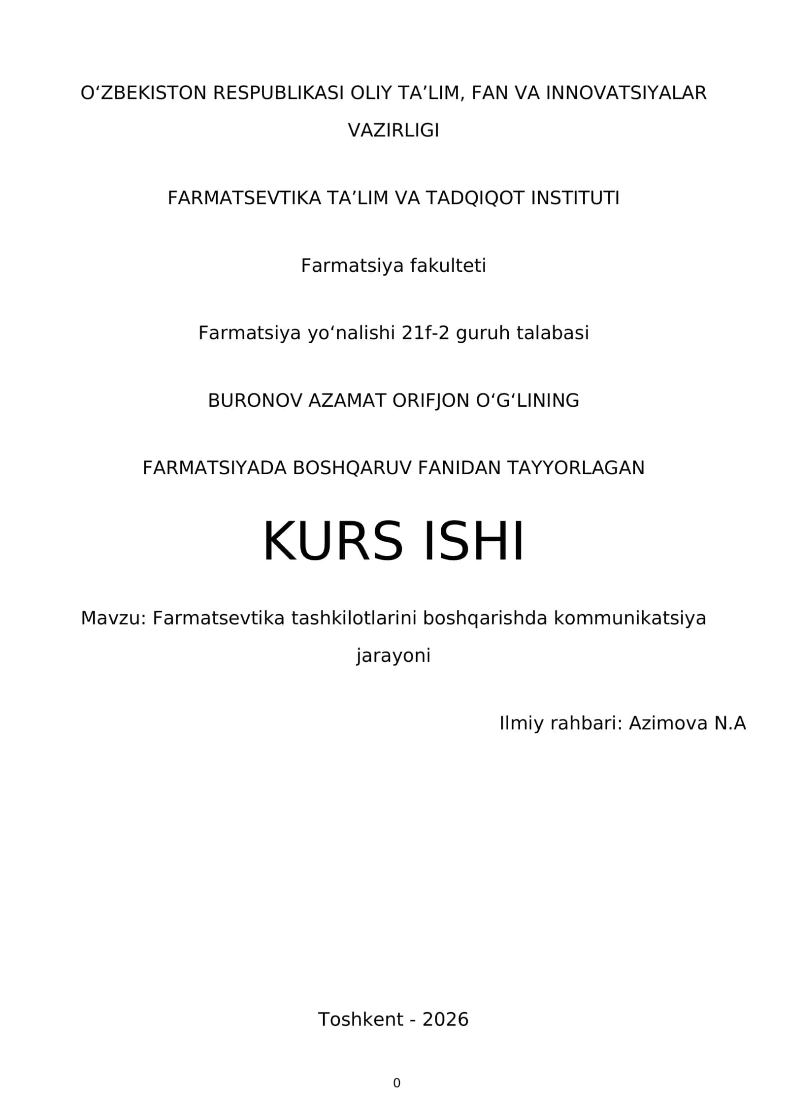 Farmatsevtika tashkilotlarini boshqarishda kommunikatsiya jarayoni 1