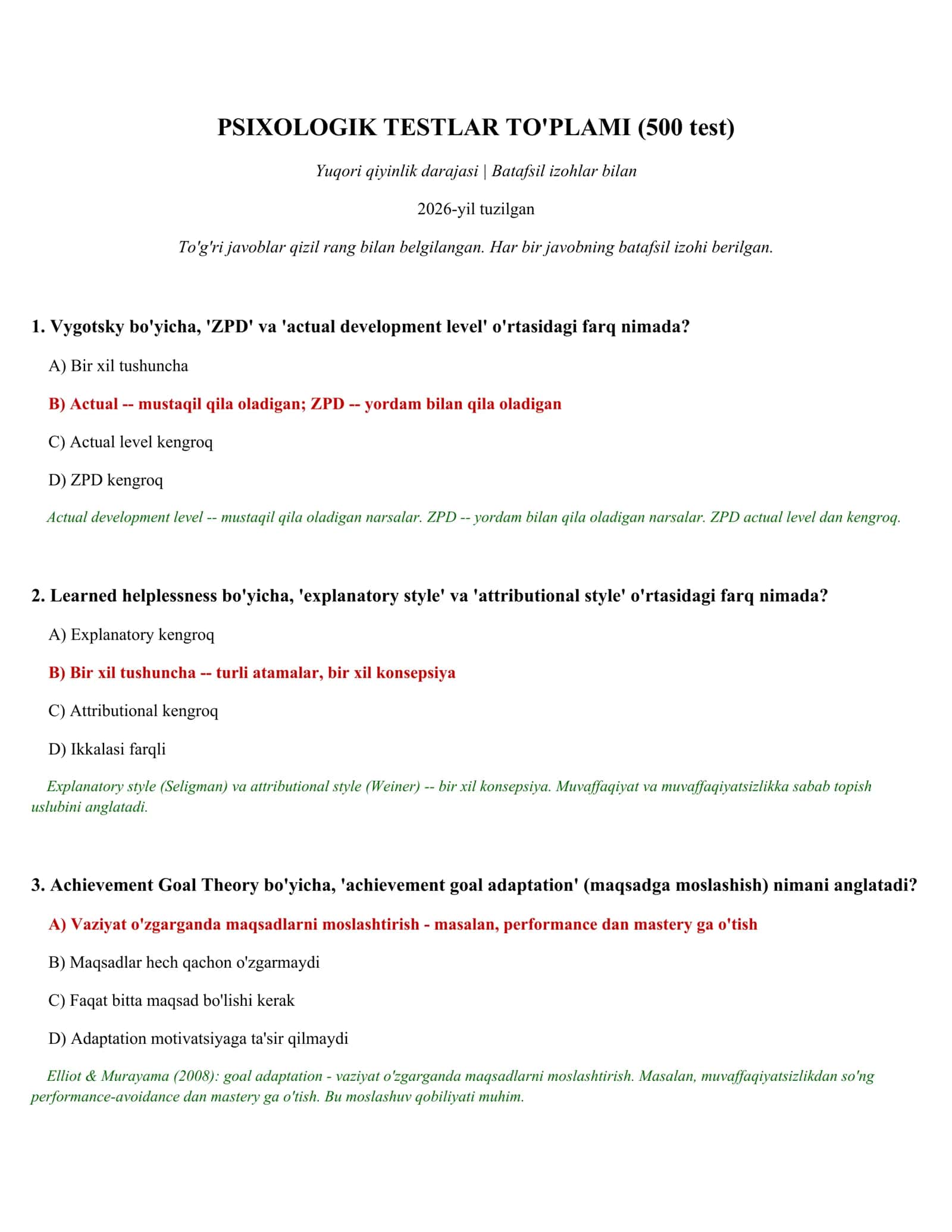 PSIXOLOGIK TESTLAR TO'PLAMI (500 test) 1