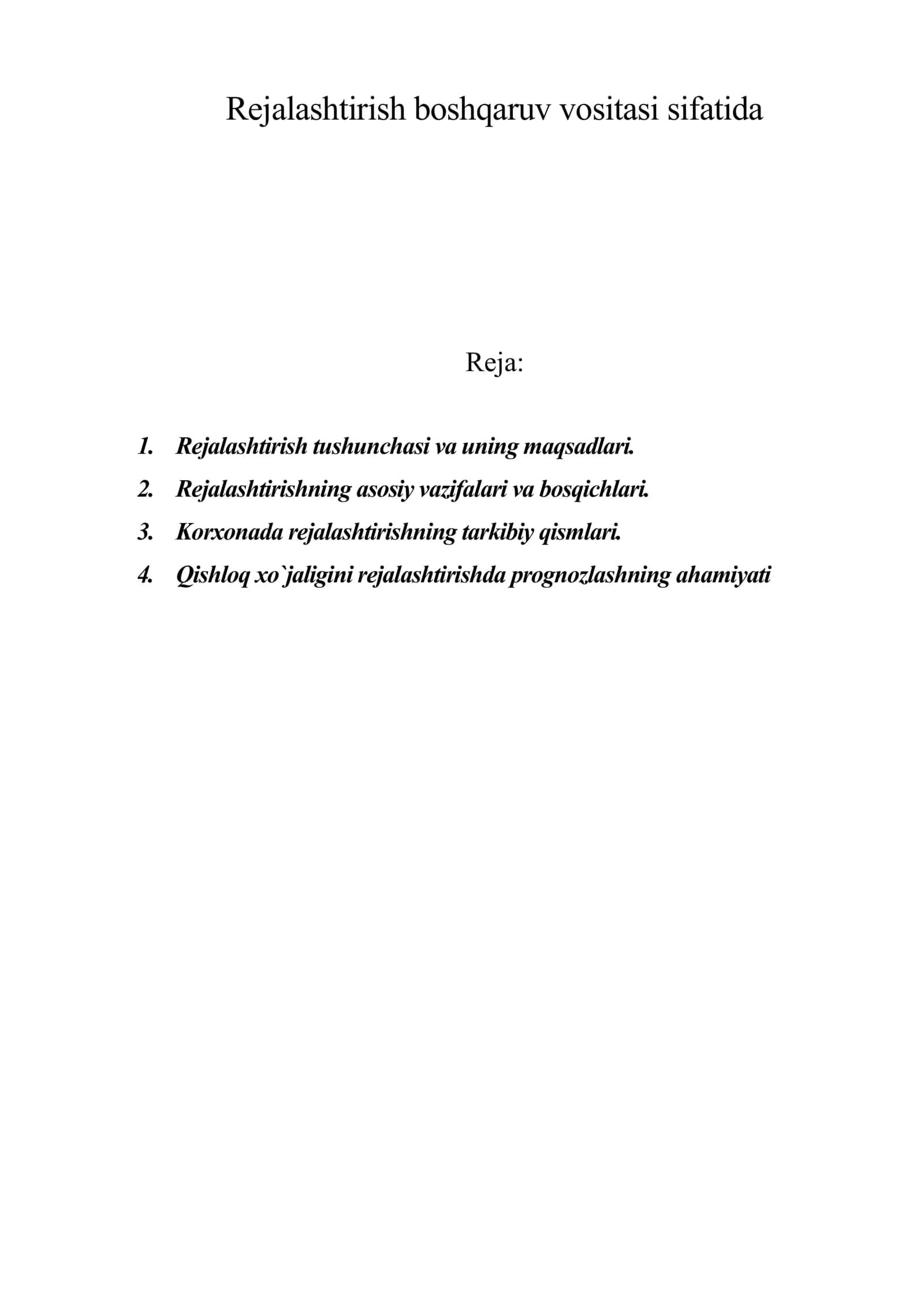 Rejalashtirish boshqaruv vositasi sifatida 1