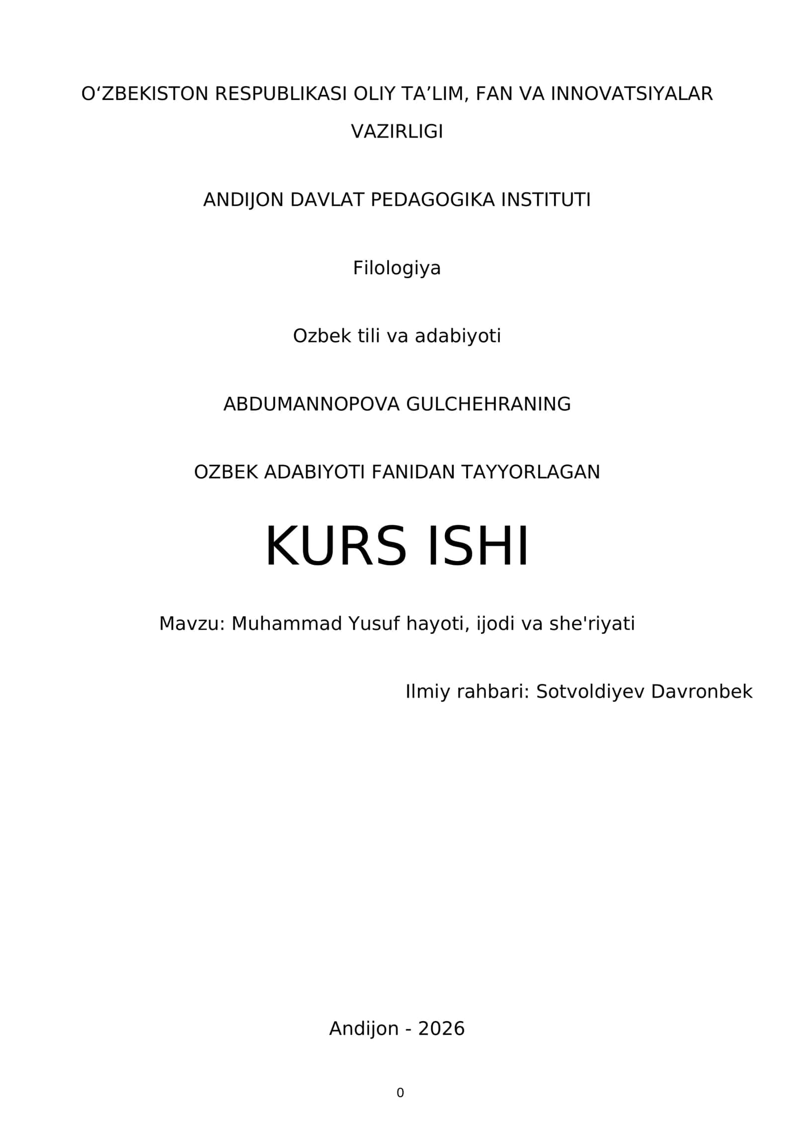 Abdumannopova Gulchehraning O'zbek adabiyoti kurs ishi 1