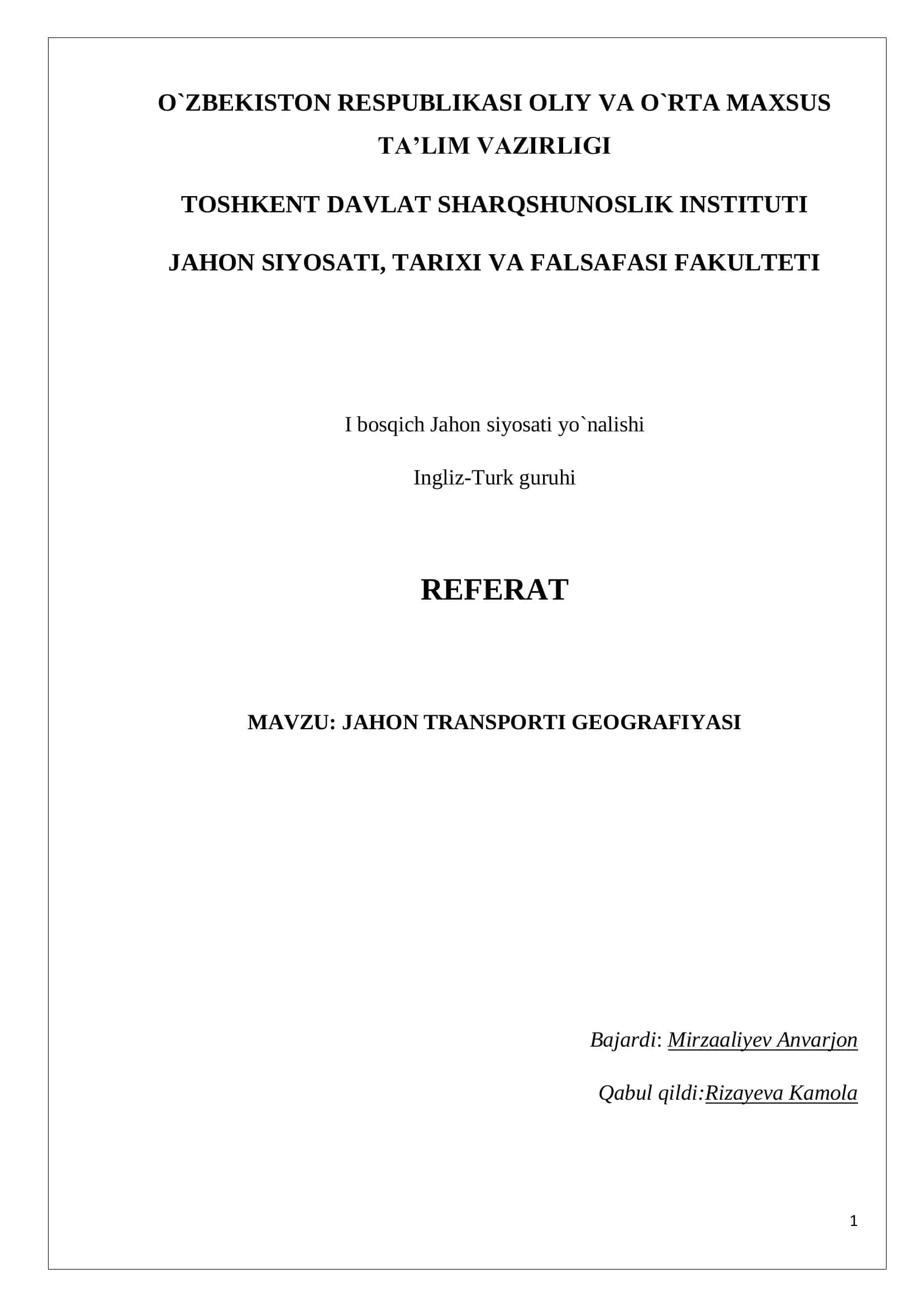 JAHON TRANSPORTI GEOGRAFIYASI 1