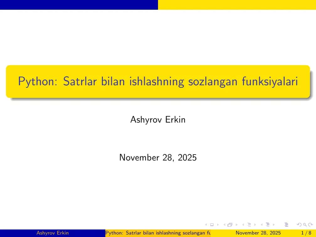 Python: Satrlar bilan ishlashning sozlangan funksiyalari 1