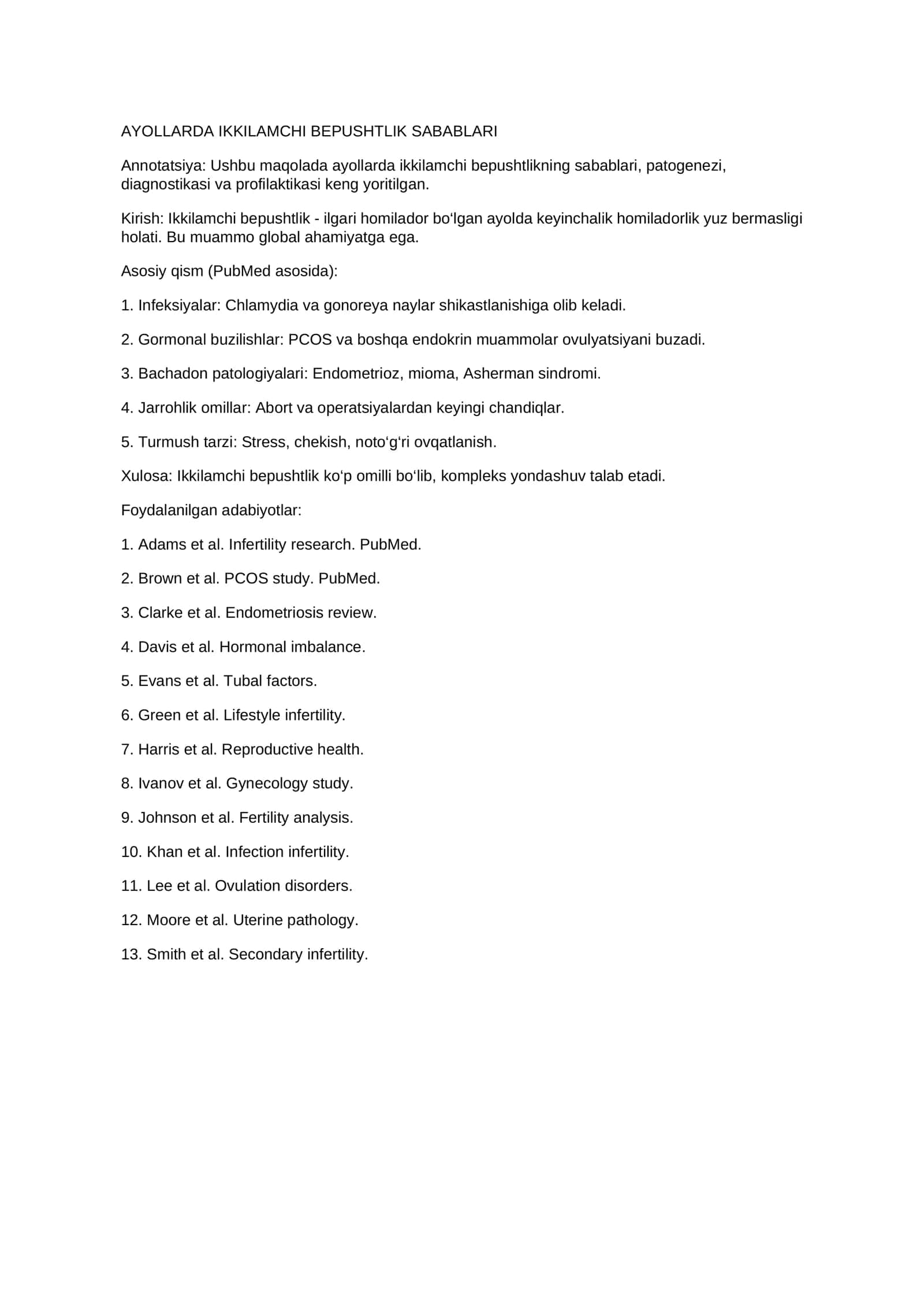 AYOLLARDA IKKILAMCHI BEPUSHTLIK SABABLARI 1