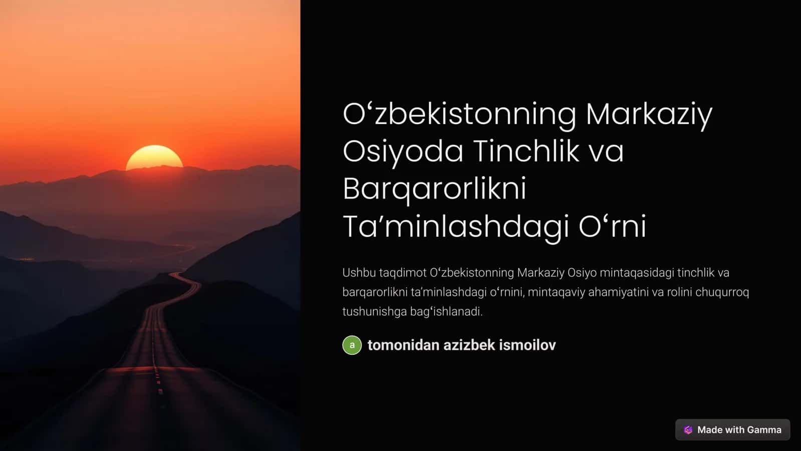 O»zbekistonning Markaziy Osiyoda Tinchlik va Barqarorlikni Ta¾minlashdagi O»rni 1