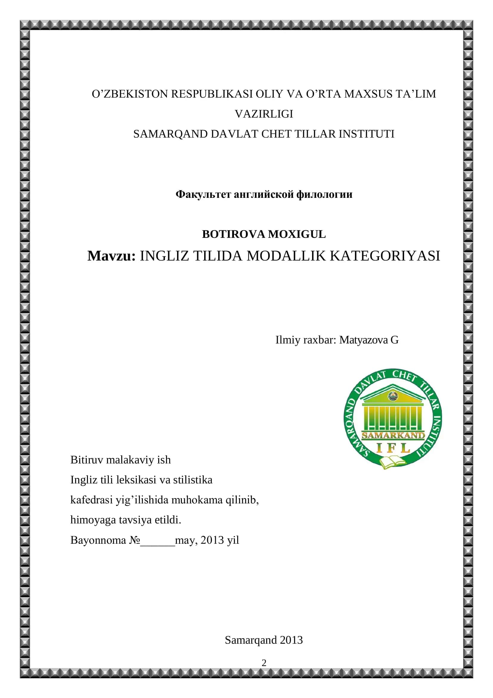 INGLIZ TILIDA MODALLIK KATEGORIYASI 1
