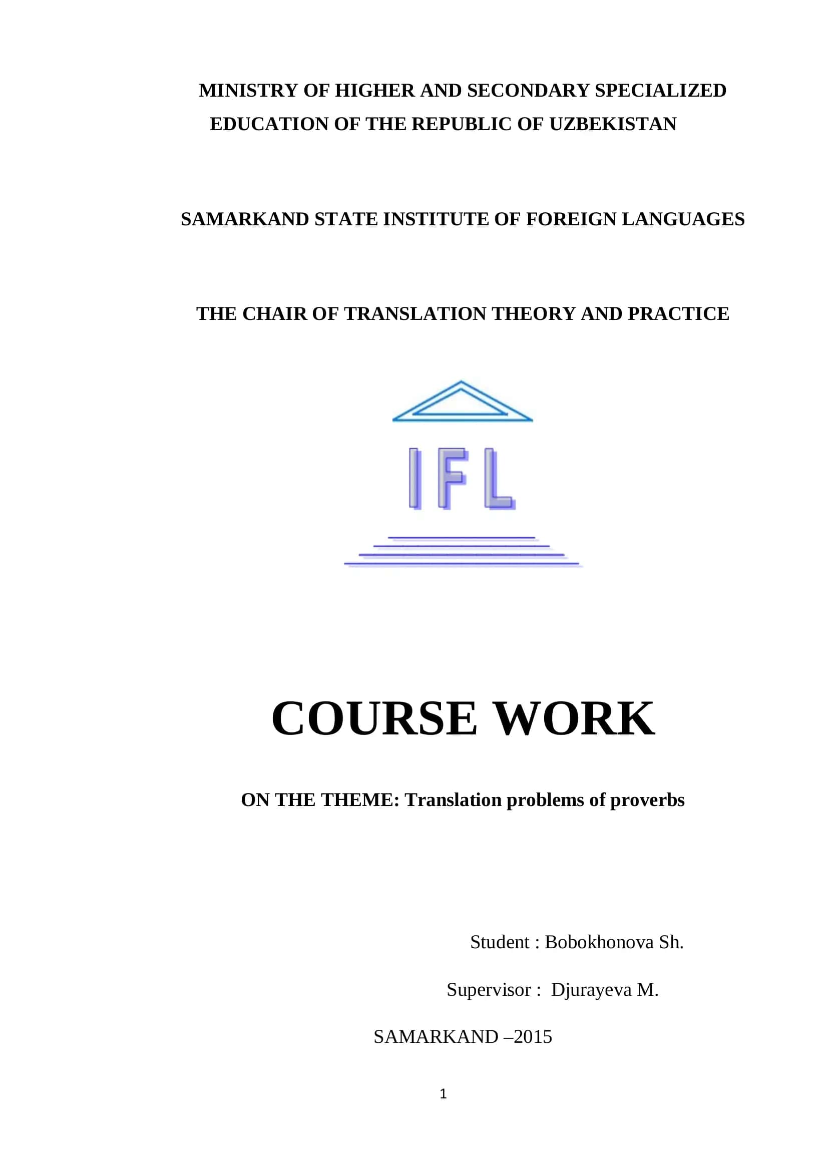 Mavzu: Translation problems of proverbs 1
