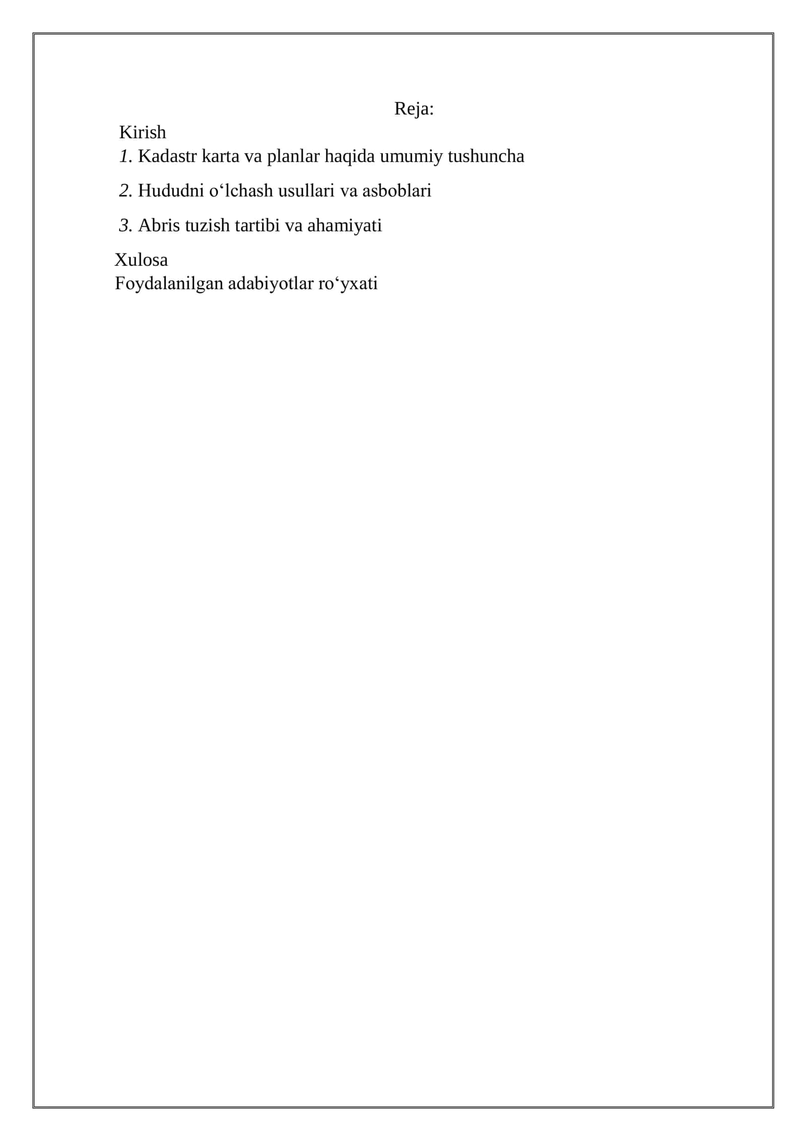 Kadastr karta va planlarni tuzish ( O‘zbekiston Milliy Universiteti hududi) 2