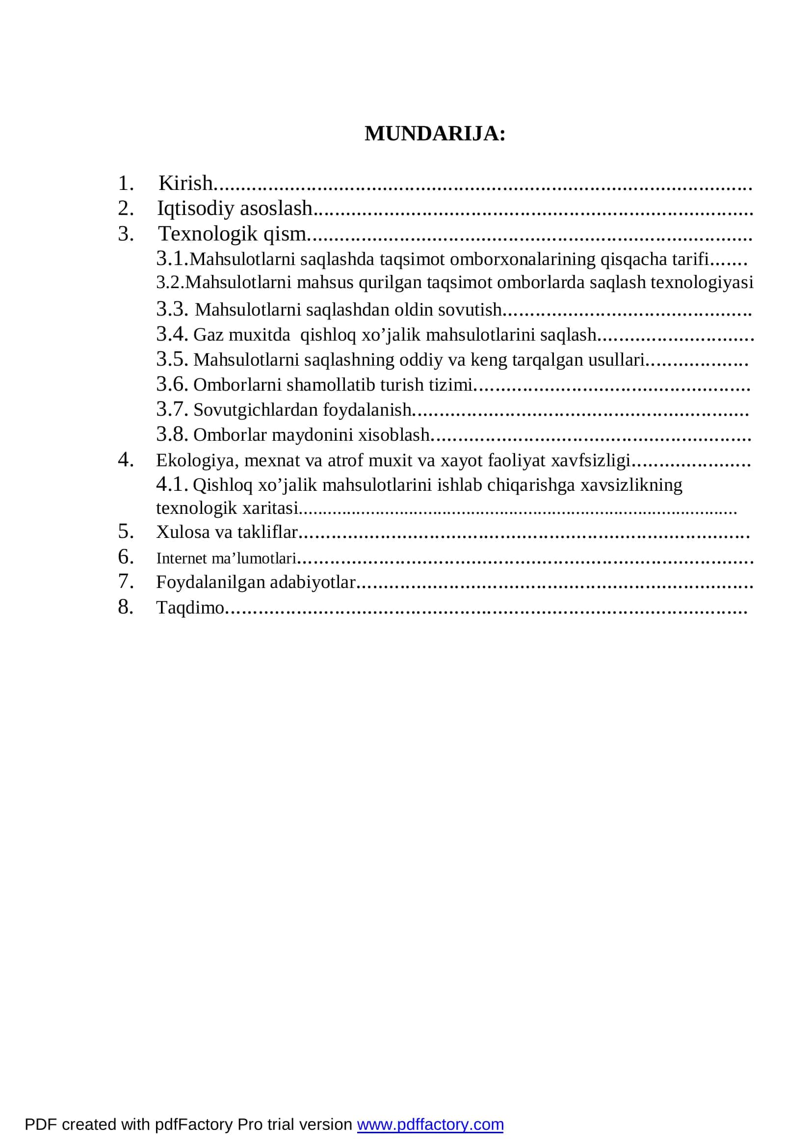 "Qishloq xo’jalik mahsulotlarini vaqtincha saqlaydigan taqsimot omborini loyihalash" 2