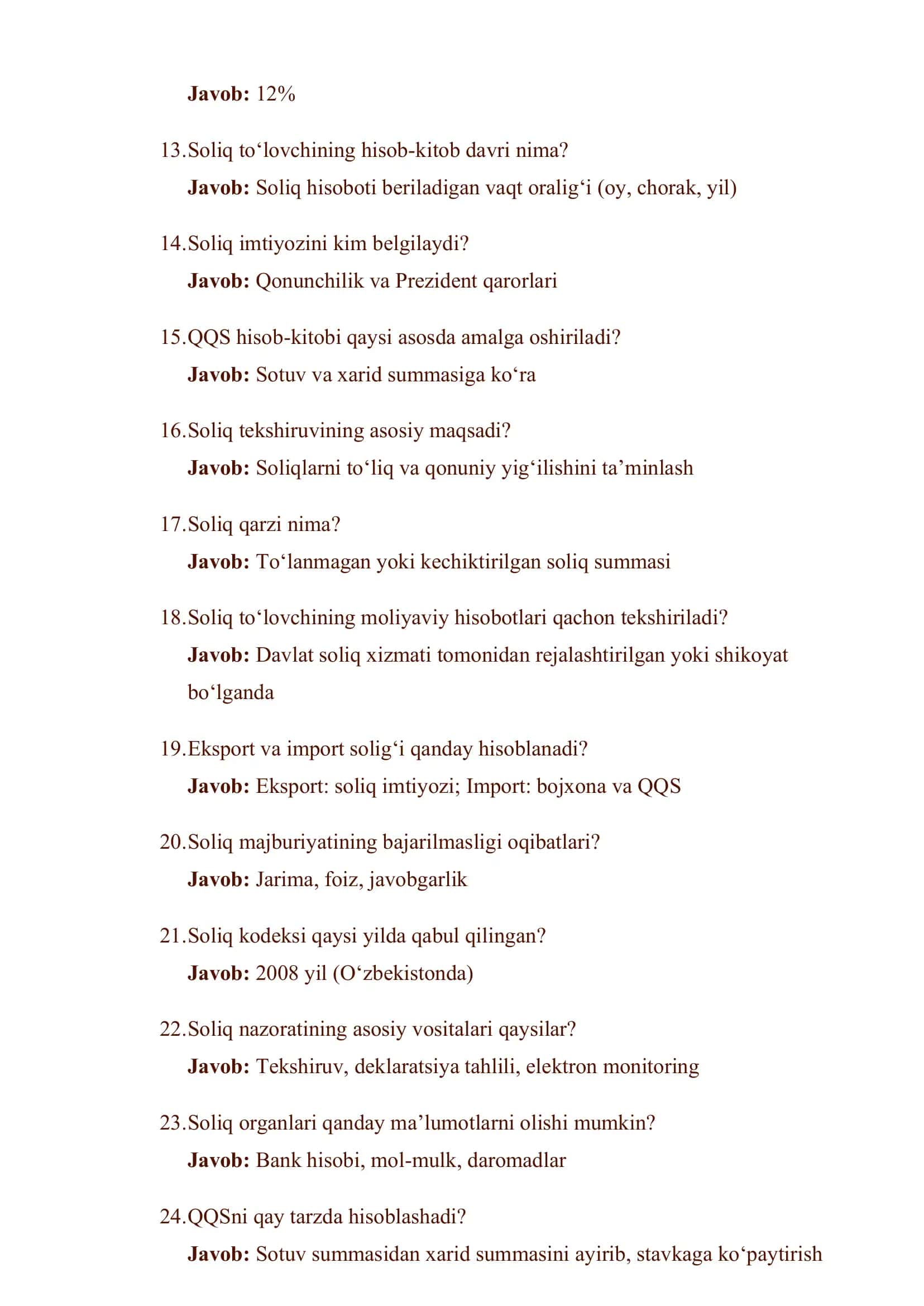 Soliq Qo‘mitasi Ishga Kirish Testi 2