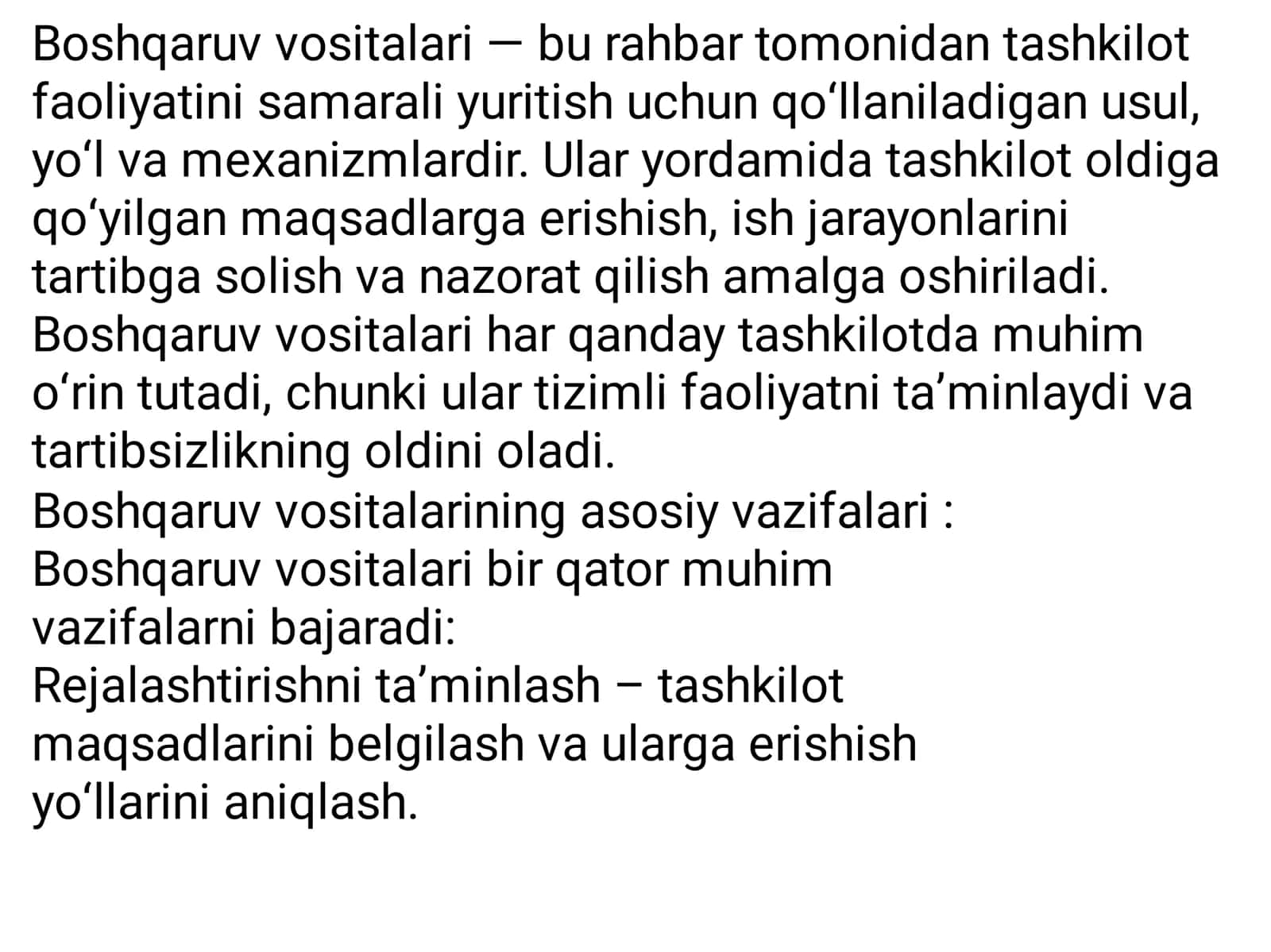 boshqaruv vositalarining vazifasi 2