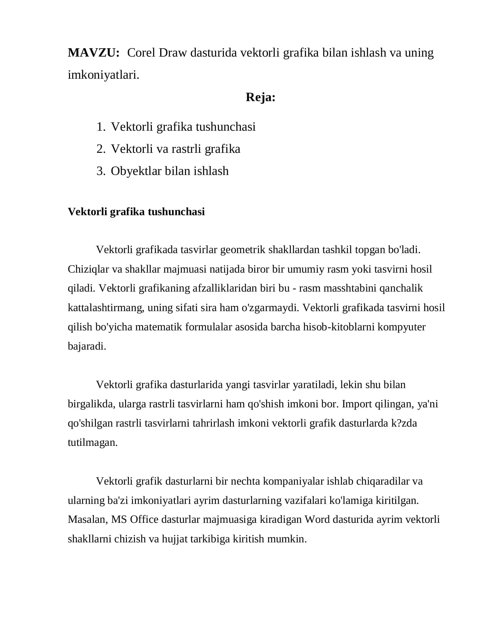 Corel Draw dasturida vektorli grafika bilan ishlash va uning imkoniyatlari 2