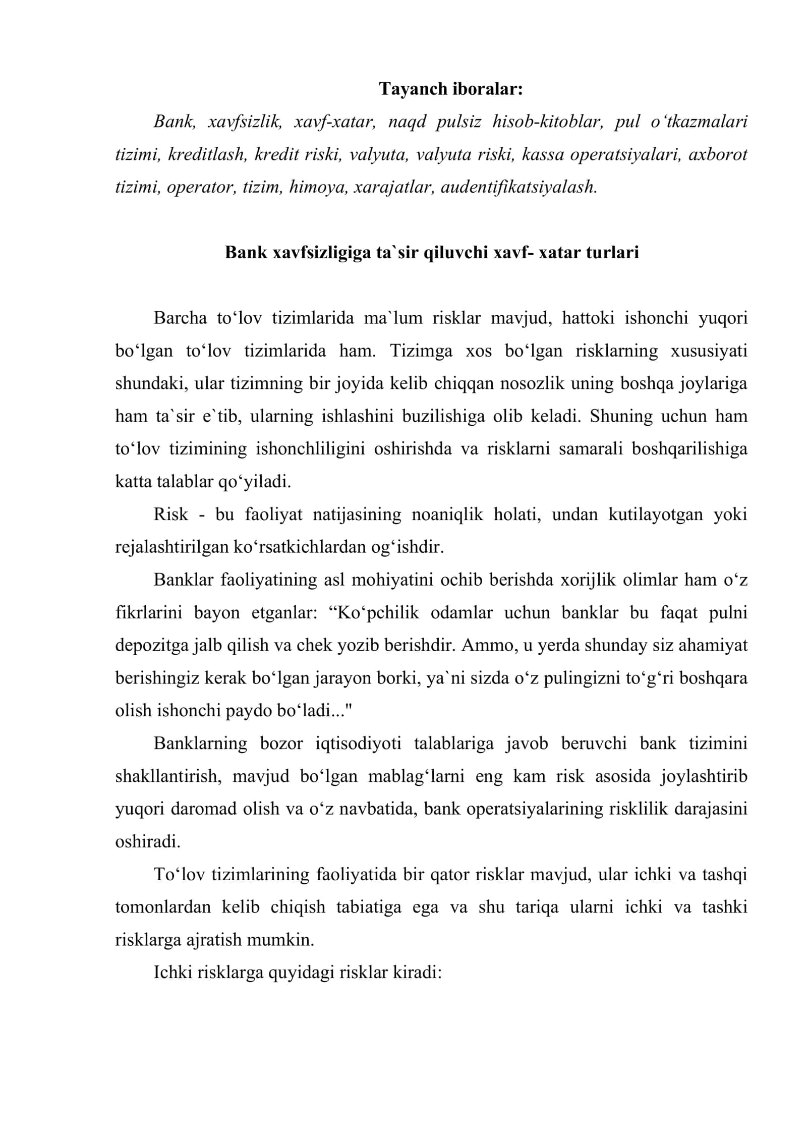 Bank xavfsizligiga ta`sir qiluvchi xatar shakllari 2