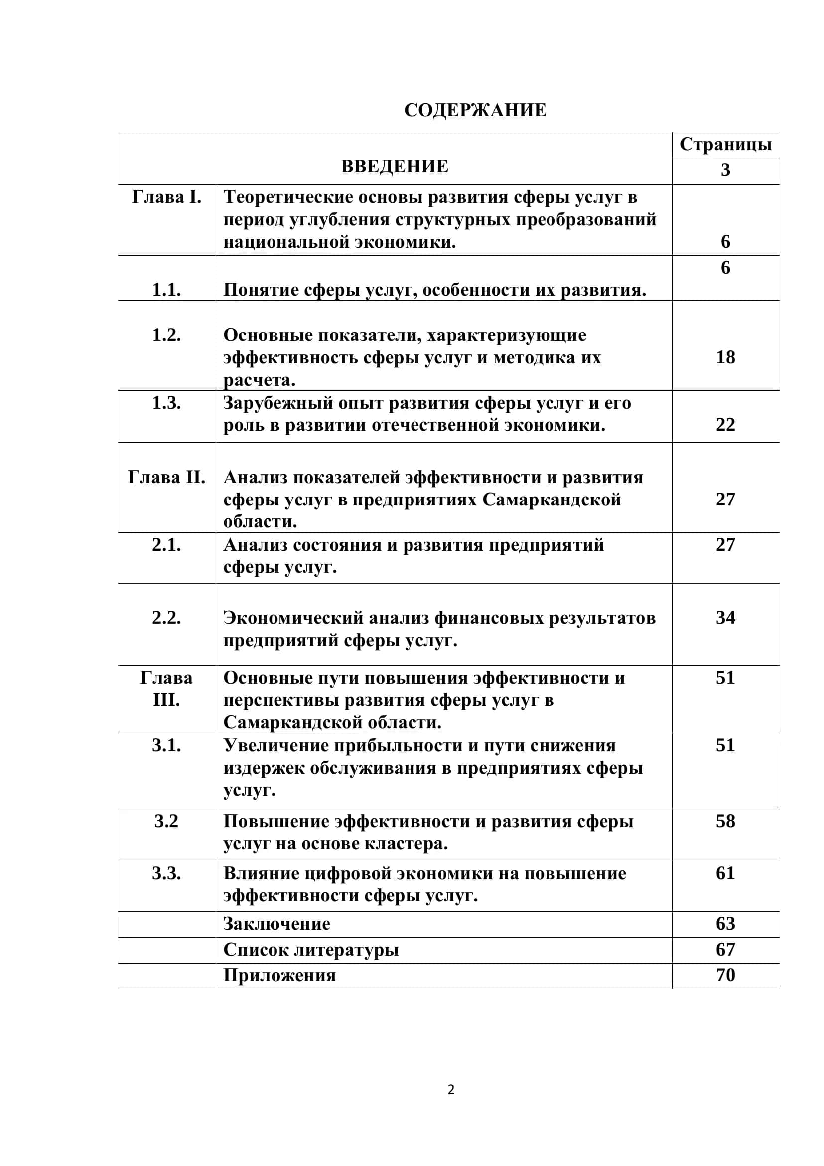 Выпускная квалификационная работа на тему: «Повышение эффективности и развитие сферы услуг предприятий в Самаркандской области» 2