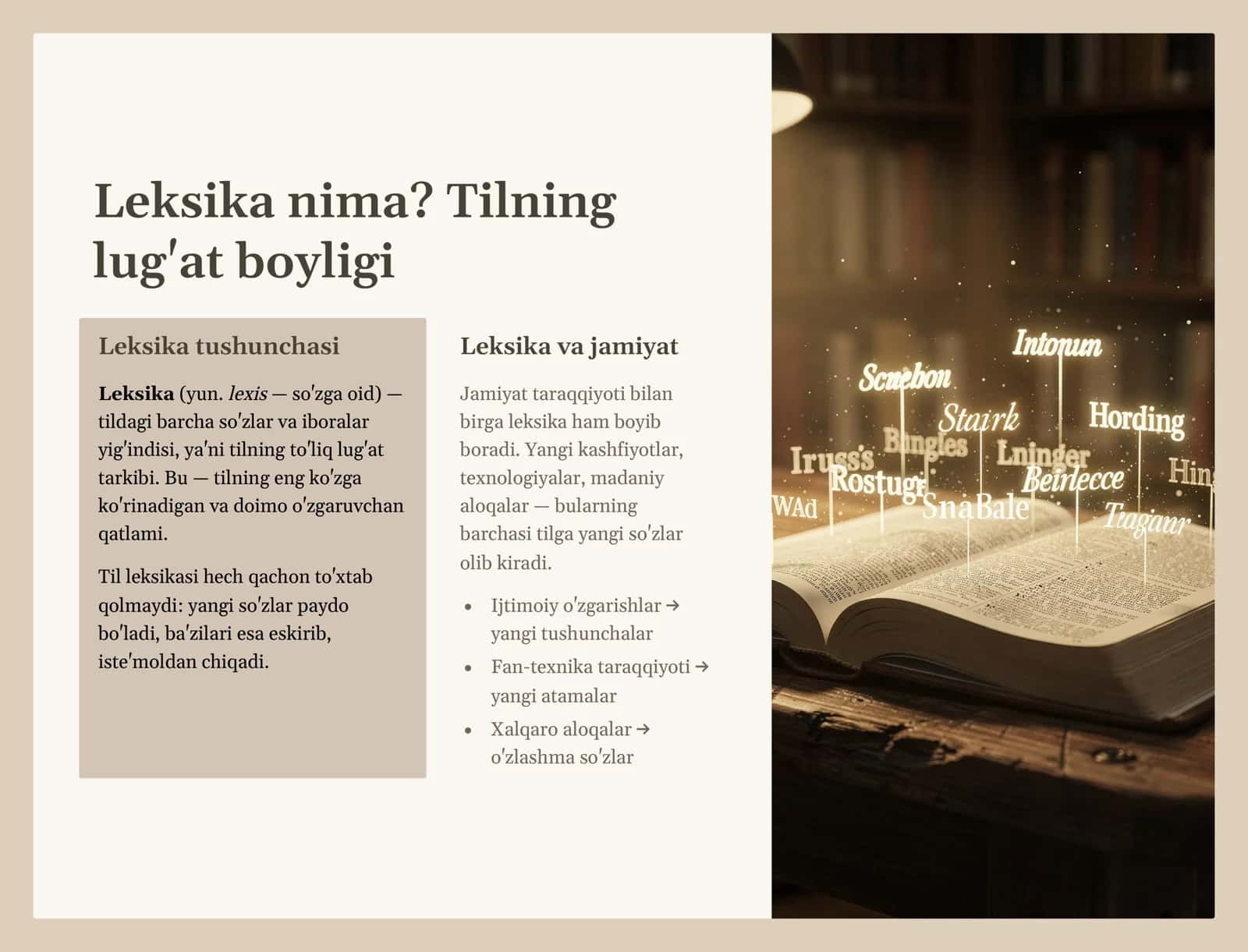 O'zbek tilining maxsus leksik boyliklari: boyish va rivojlanish 2